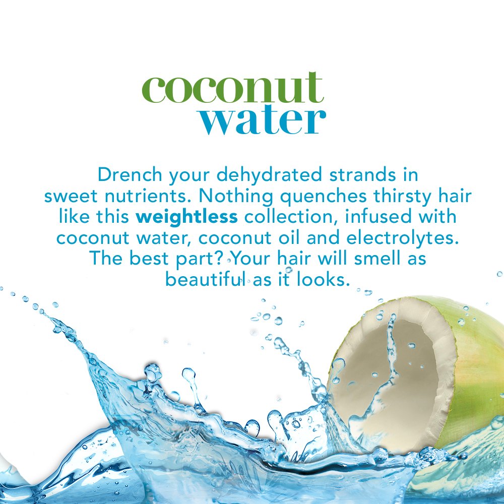 Ogx Weightless Hydration + Coconut Water Shampoo, 13 Ounce Bottle, , Lightweight Hydrating Formula Sulfate-Free Surfactants