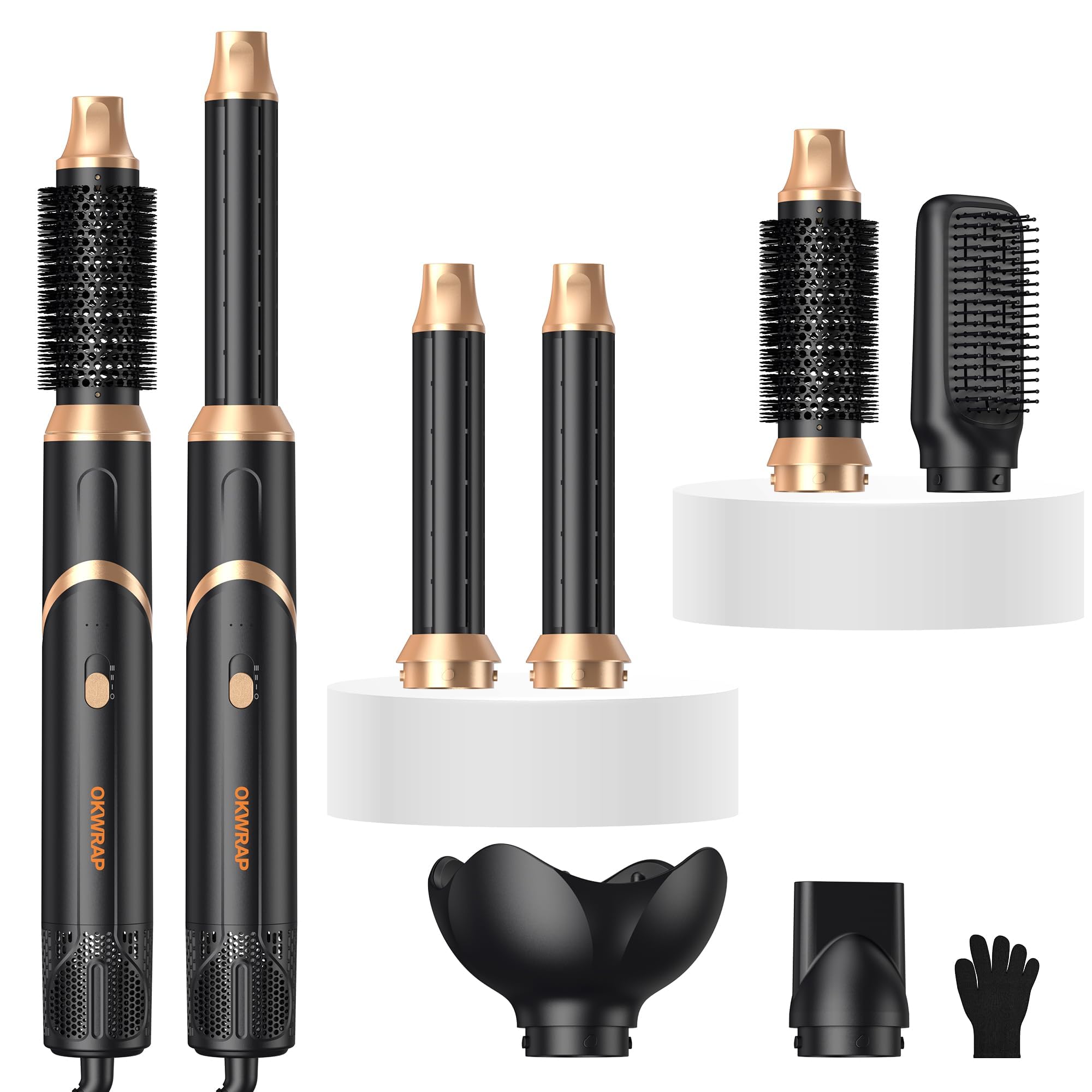 Blow Dryer Brush 6 in 1, Foldable Hair Dryer Brush with Air Styler Curler Wrap, Detachable Hot Air Brush Dry,Volumize, Straight,