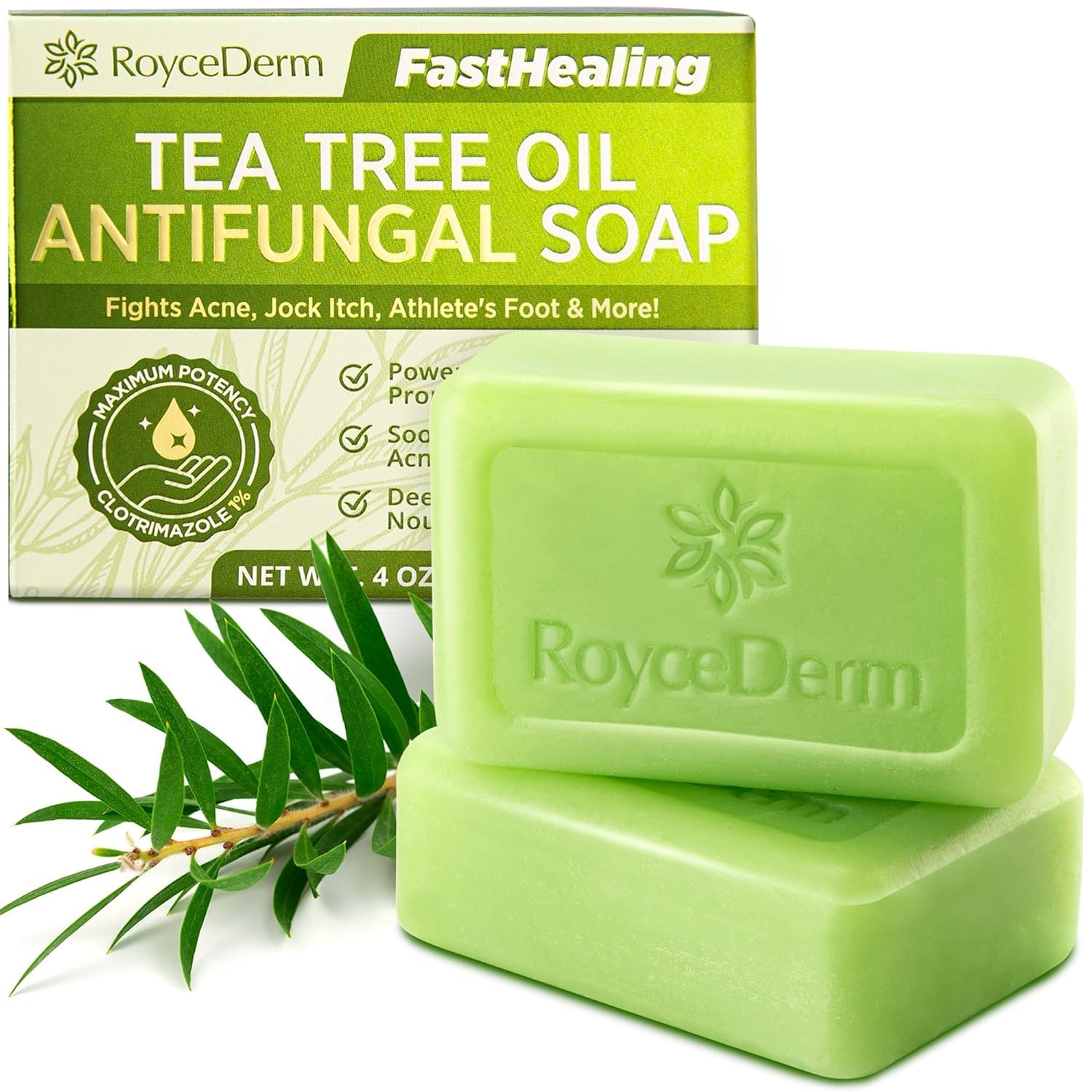 Roycederm Antifungal Antibacterial Tea Tree Soap: Antifungal Antibacterial Treatment for Face & Body Acne, Athlete's Foot, Tinea
