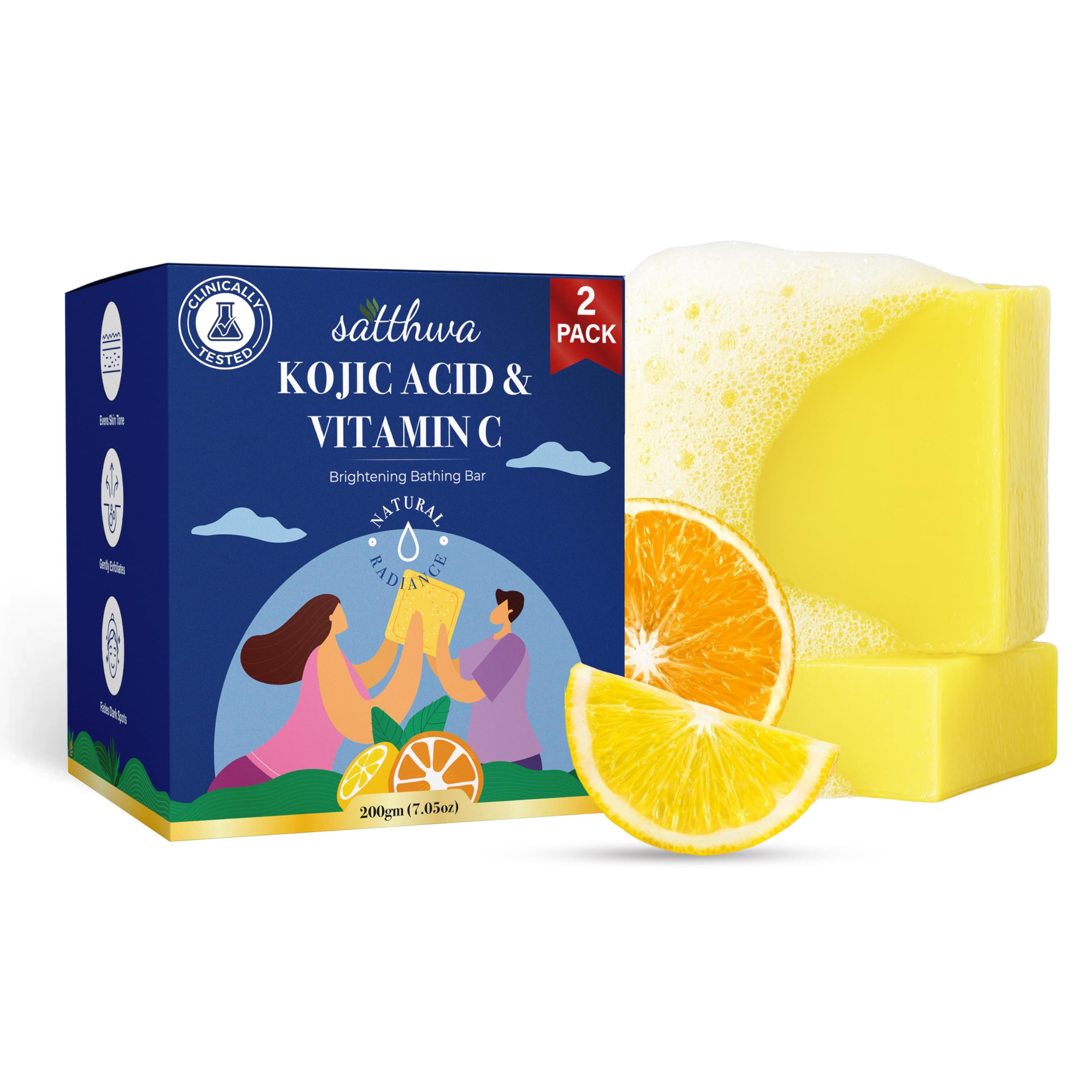 Satthwa Kojic Acid 1% Soap With Vitamin C | For Pigmentation, Tan And Dark Spots | Brightening Soap For Men And Women | Pack Of 