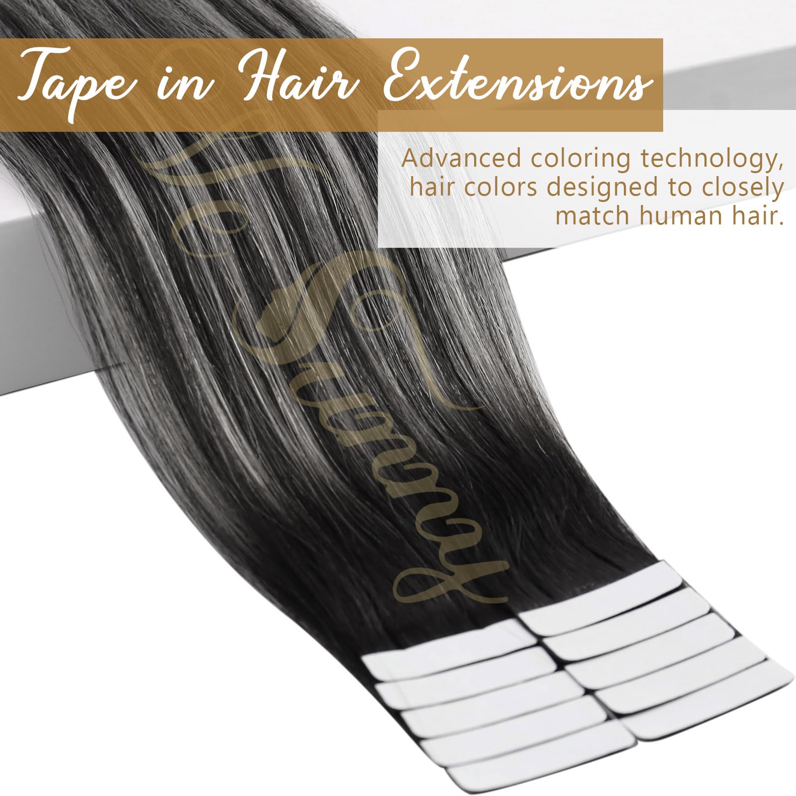 Ve Sunny Balayage Tape In Hair Extensions Human Hair Ombre Black Tape Ins Human Hair Balayage Natural Black Mix Silver Gray Ombr