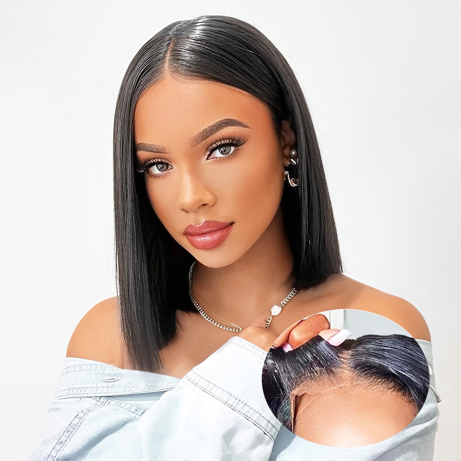 AISI Wear and Go Glueless Closure Wigs Human Hair Pre Plucked Pre Cut Short Bob Lace Front Wigs for Black Women 4x4 Lace Closure