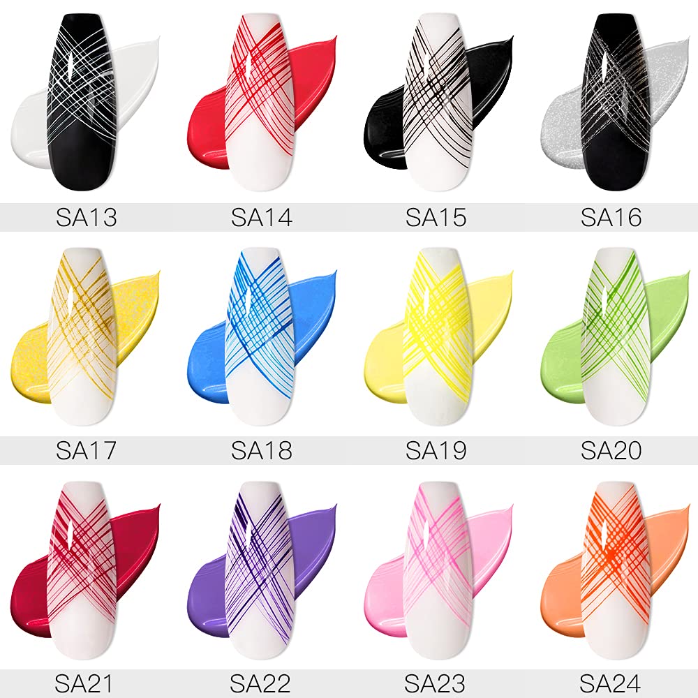 12 Colors Spider Gel, Elastic Drawing Spider Gel For Nail Art With Liner Brush, Soak Off Uv Led Drawing Gel Nail Art Design Gel