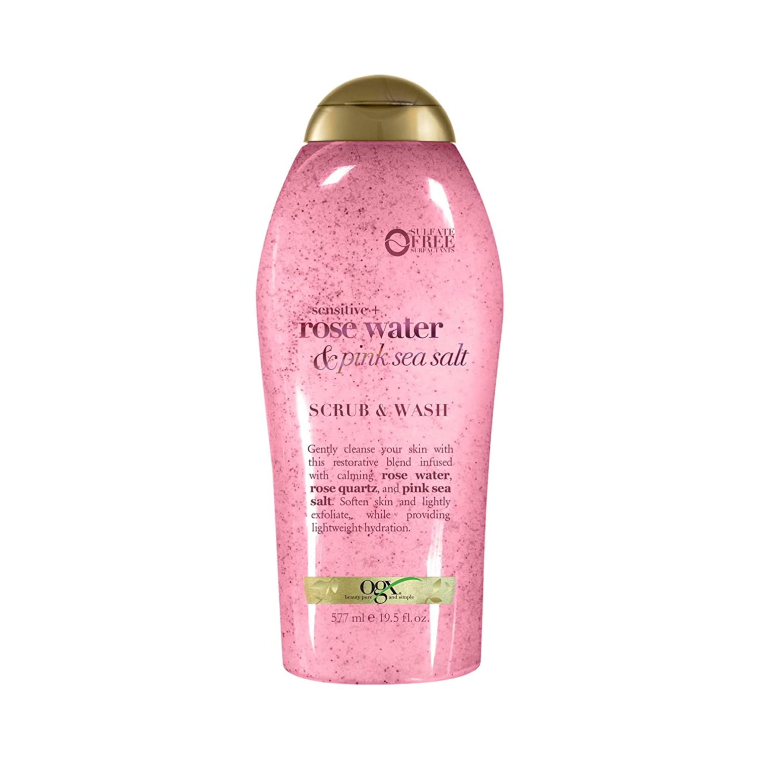 Ogx Pink Sea Salt & Rosewater Gentle Soothing Body Scrub, Light Exfoliating Body Wash, Sulfate-Free, 19.5 Ounce, 1.0 Count