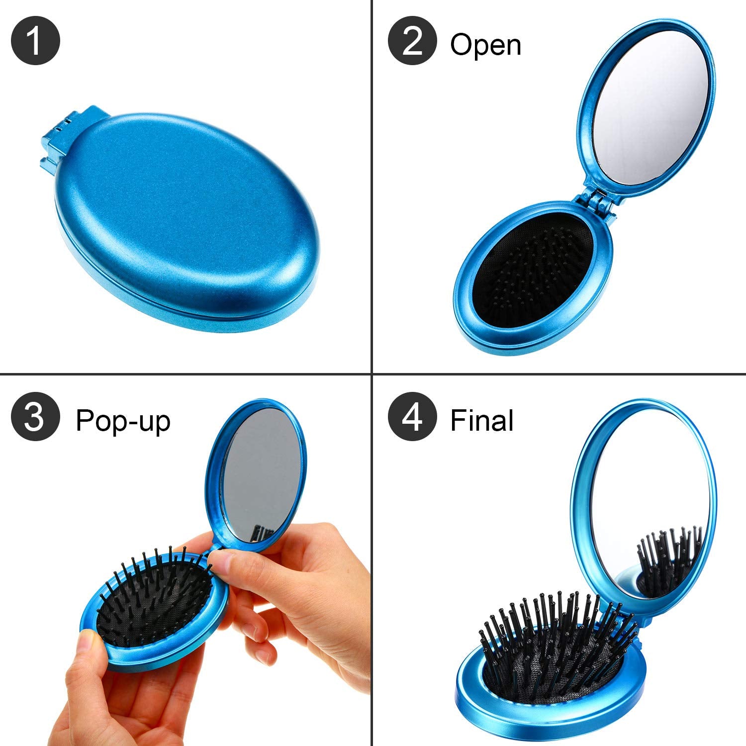 2 Pieces Travel Mirror Hair Brushes - Round Pocket Brush, Mini Compact Massage Comb For Women And Girls (Blue, Purple)