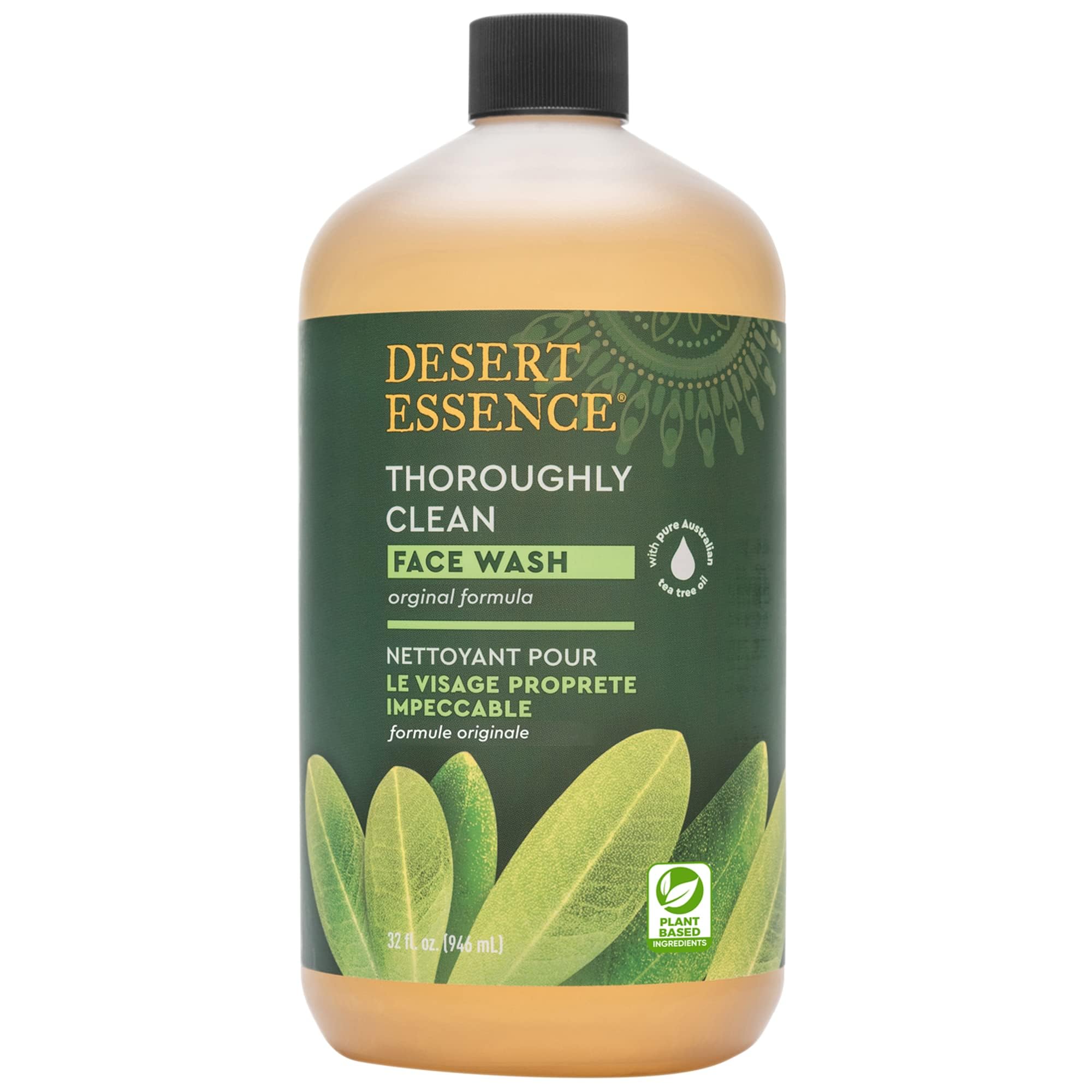 Desert Essence Thoroughly Clean Face Wash - Original - 32 Fl Oz - Tea Tree Oil - For Soft Radiant Skin - Gentle Cleanser - Extra
