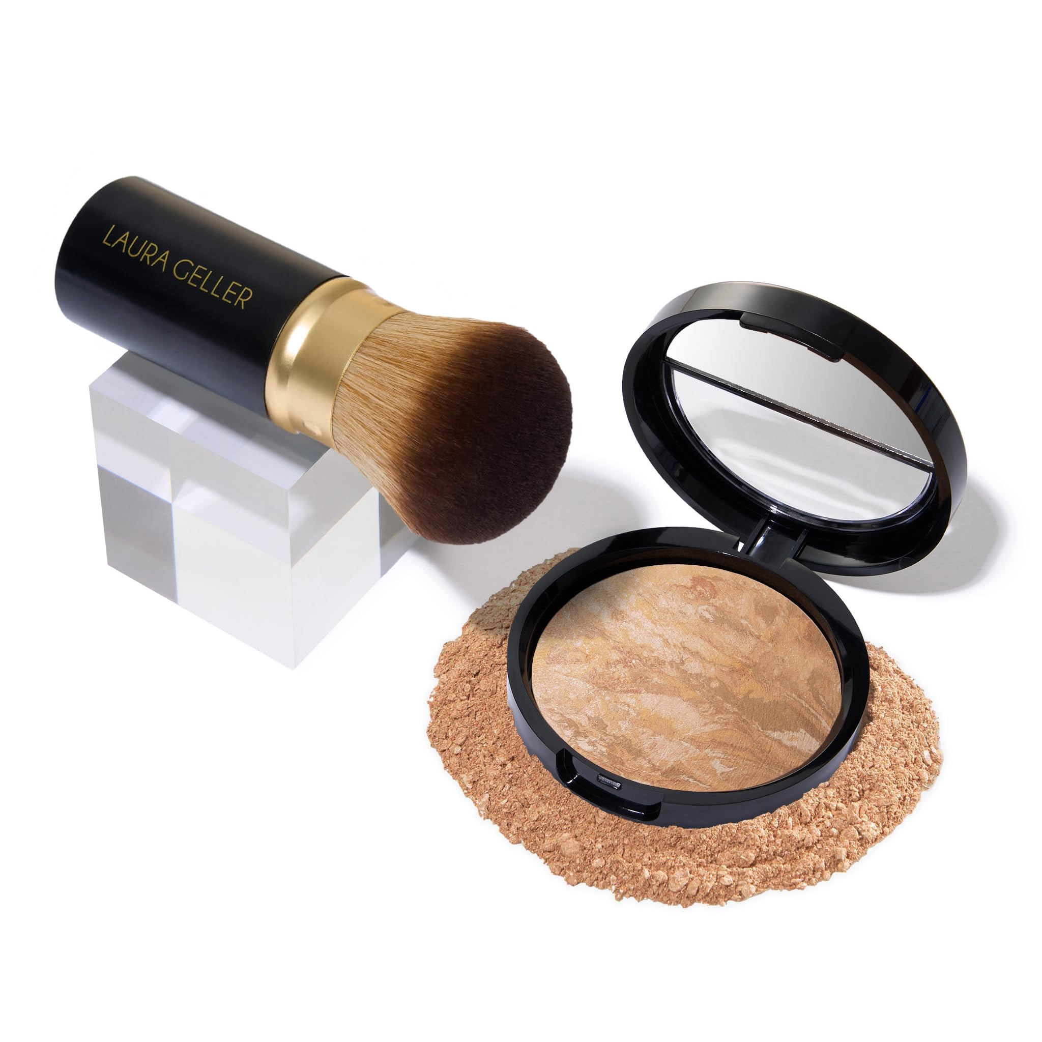 LAURA GELLER NEW YORK Get Glowing Kit (2pc): Baked Balance-n-Glow Illuminating Powder Foundation, Light + Airbrush Kabuki Makeup