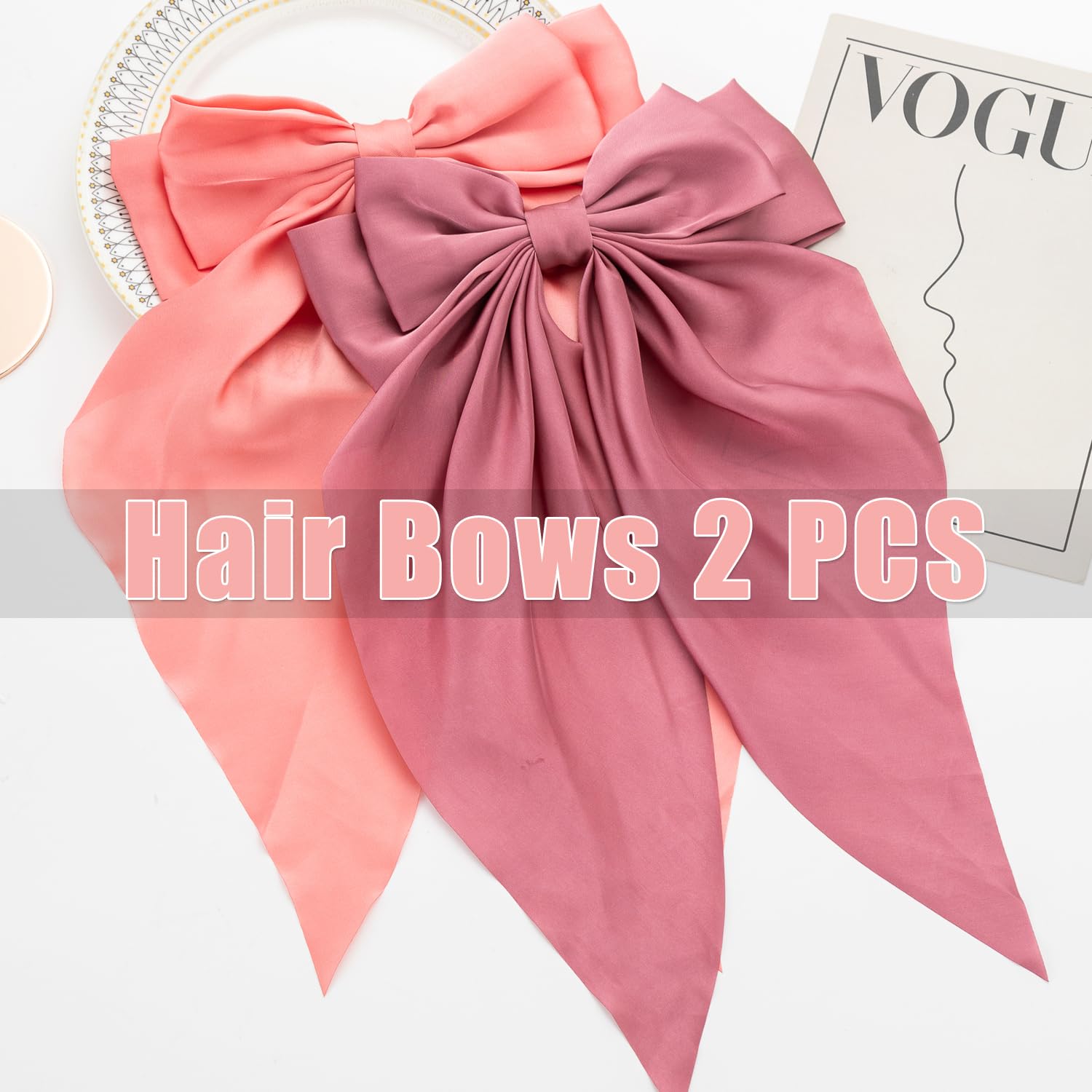 Seneeel Hair Bows 2 Pcs, Hair Bows For Women, Hair Ribbons, Oversized Long-Tail Cute Aesthetic Hair Accessories, Large Hair Barr