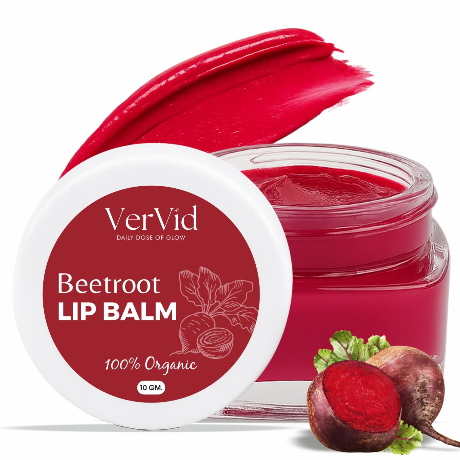 Vervid Beetroot Lip Balm | 100% Organic | Natural Pink Tint | Moisturizes, Lightens Pigmentation | ParabenFree | 10Gm