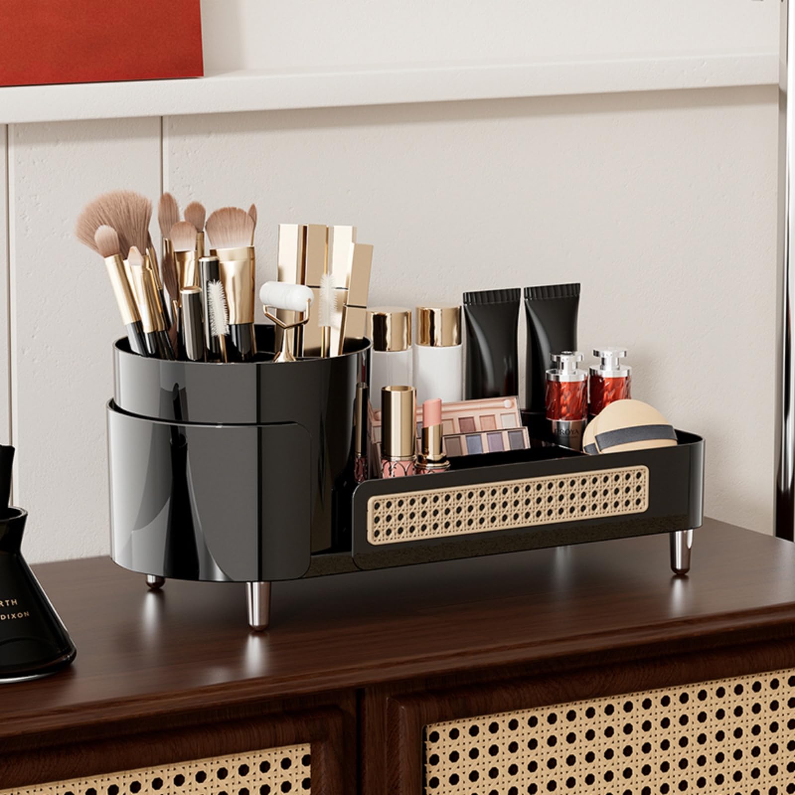 Rotating Makeup Organizer Countertop,Large Capacity Makeup Organizers For Vanity,2 In 1 Makeup Storage Organizer For Bathrooms,C