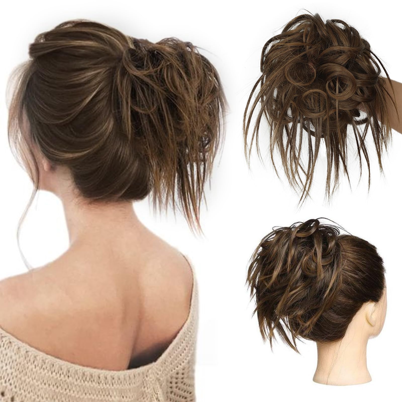 Lativ Tousled Updo Messy Bun Hair Pieces for Women Hair Bun Extension Synthetic Hair Buns Hair Piece Scrunchies for Daily Wear (