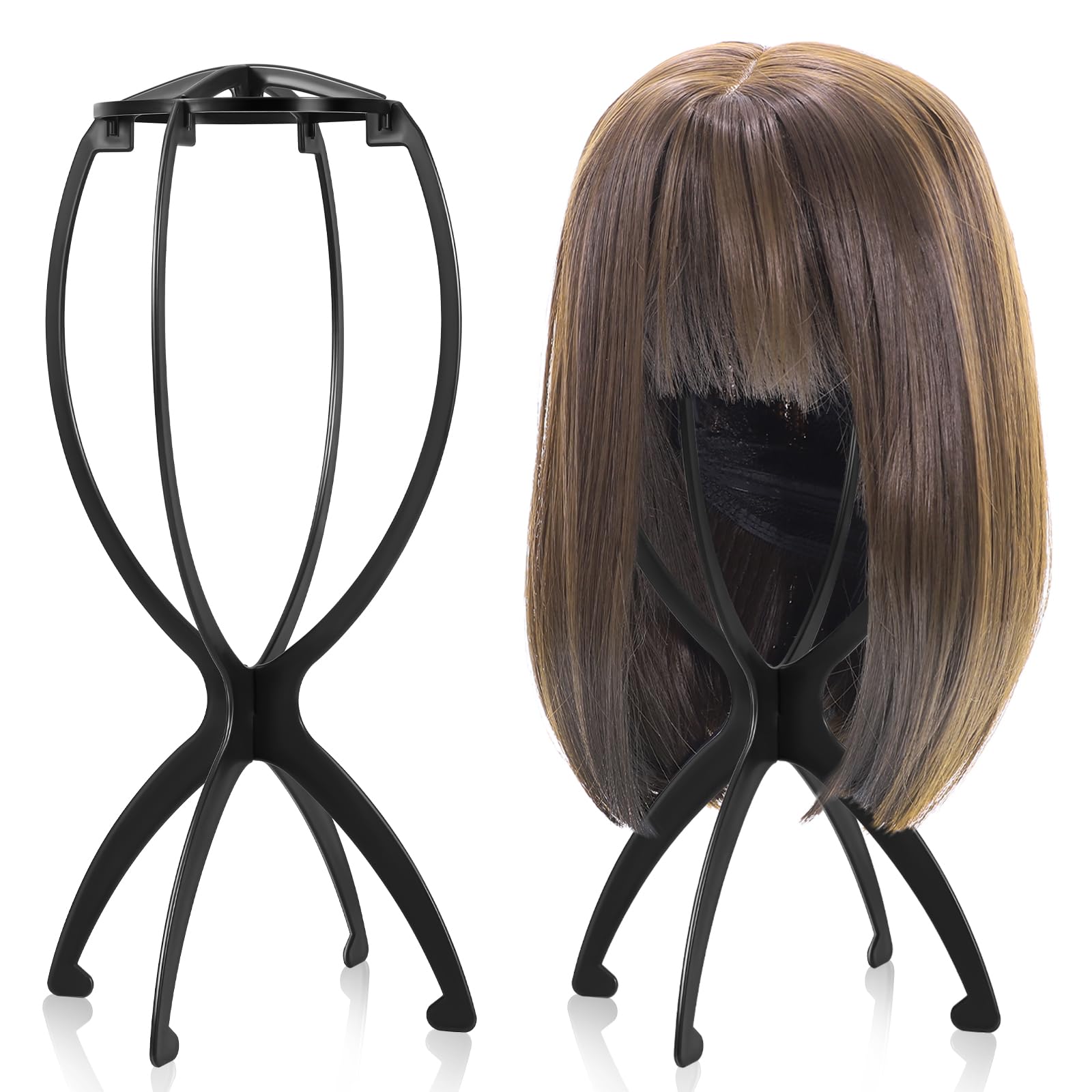 obeoby Wig Stand, Portable Wig Holder Wig Head Stand for All Wigs Travel Wig Hair Stylist Gifts for Women(black (2 pack))