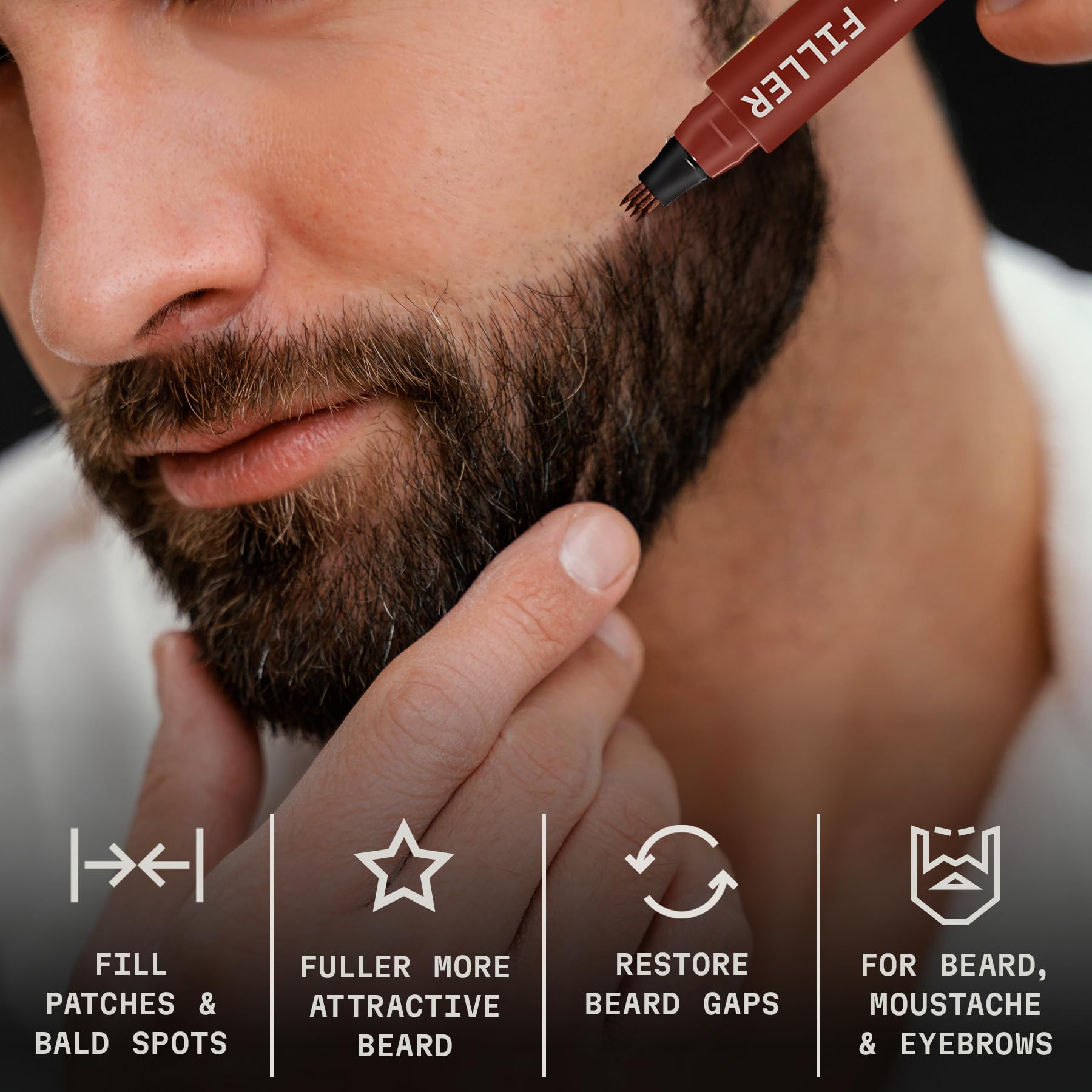 2 Pack Beard Pencil Filler For Men With 4 Tips - Updated Beard Filling Pen Kit With Brush, Long Lasting Waterproof Beard Pen - F