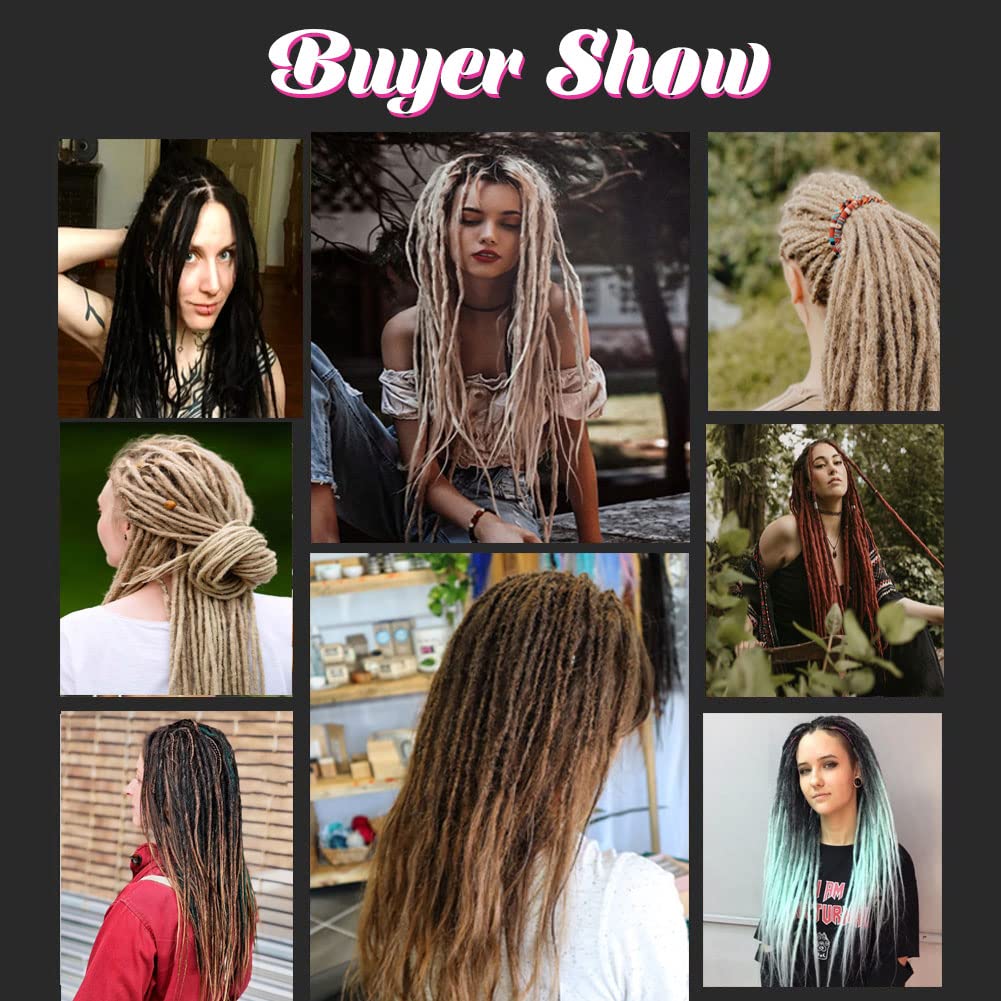 Kraler Dreadlock Extensions, 22 '' Black Synthetic Crochet Dreads Extensions 100% Handmade Single Ended Dreads Thin 0.6cm Width