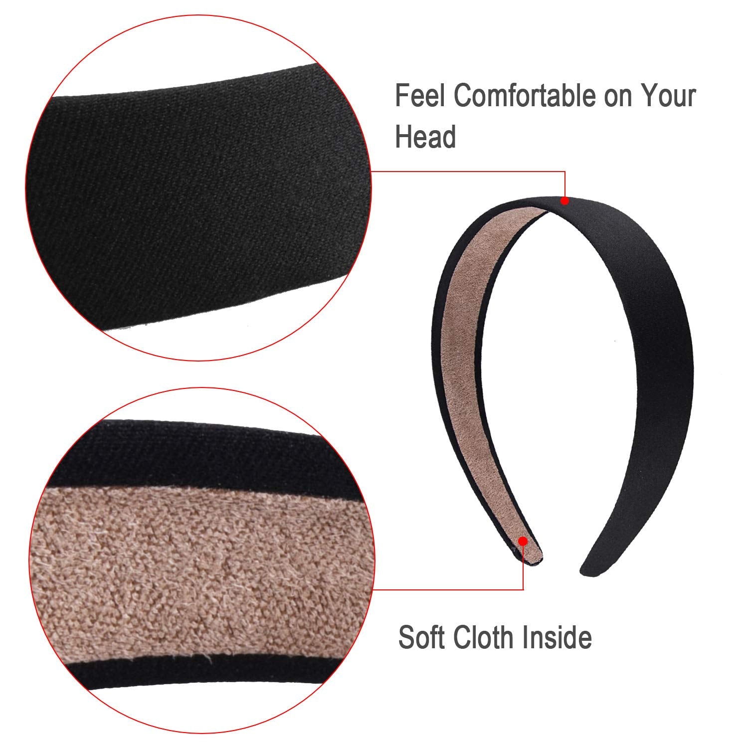 SIQUK 18 Pieces Satin Headbands Black Headband 1 Inch Non-slip Hard Headband DIY Hair Headbands for Women and Girls