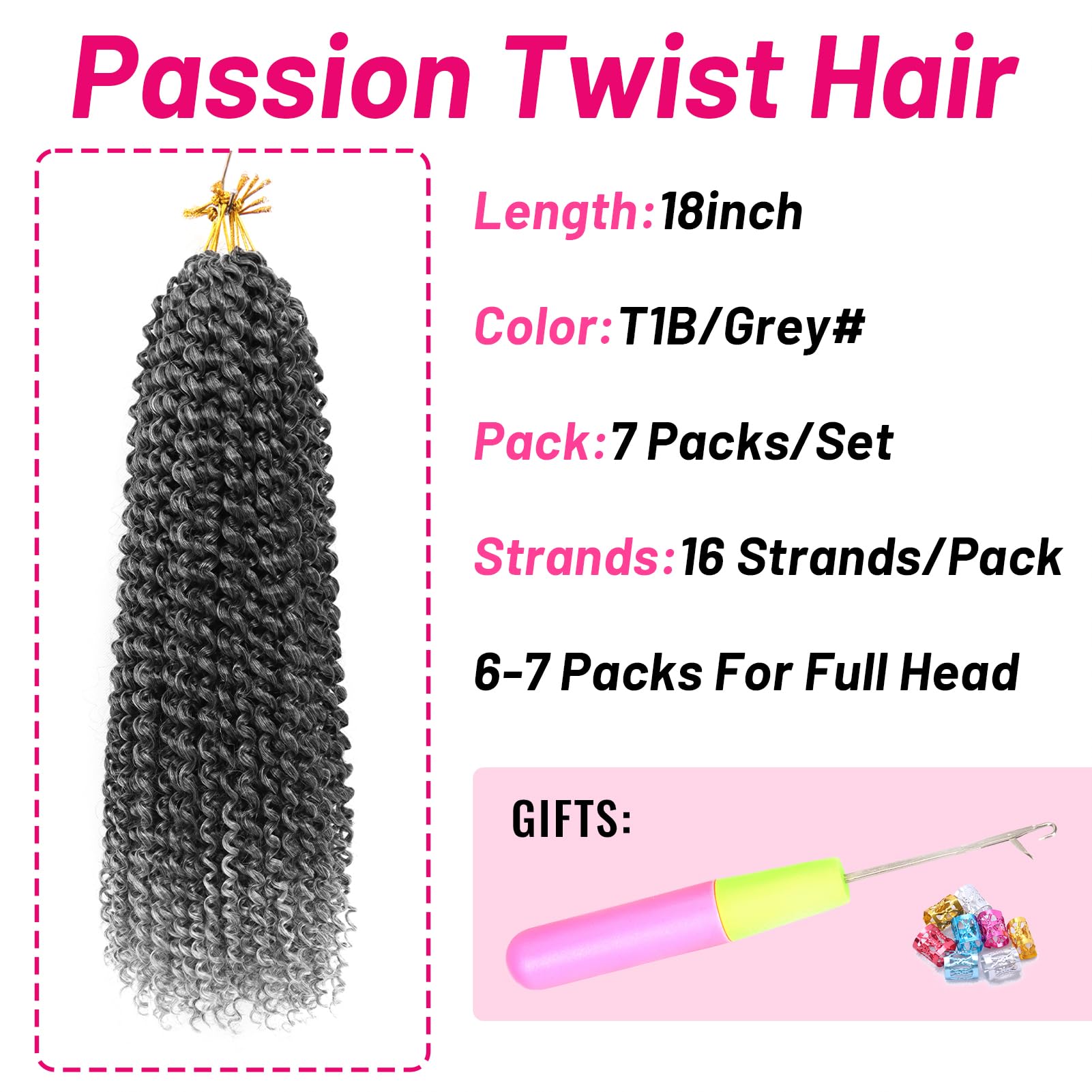Dorsanee Ombre Gray Passion Twist Hair 18 Inch 7 Packs Water Wave Crochet Hair Long Bohemian Curly Braiding Hair For Butterfly L