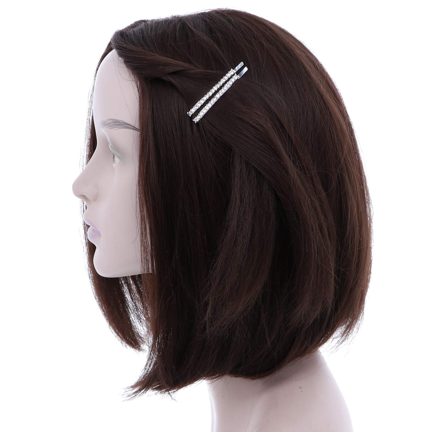 Clear Rhinestone Studded Hair Barette Bobby Pin Clip | 4 Count | Silver