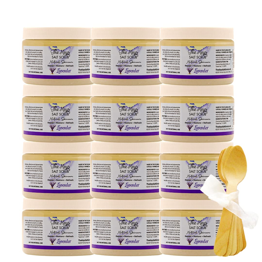 The Keys Salt Scrub - Lavender Sea Salt Scrub - Exfoliating Body Scrub with Wooden Spoon - Moisturizing Exfoliator for Face, Han