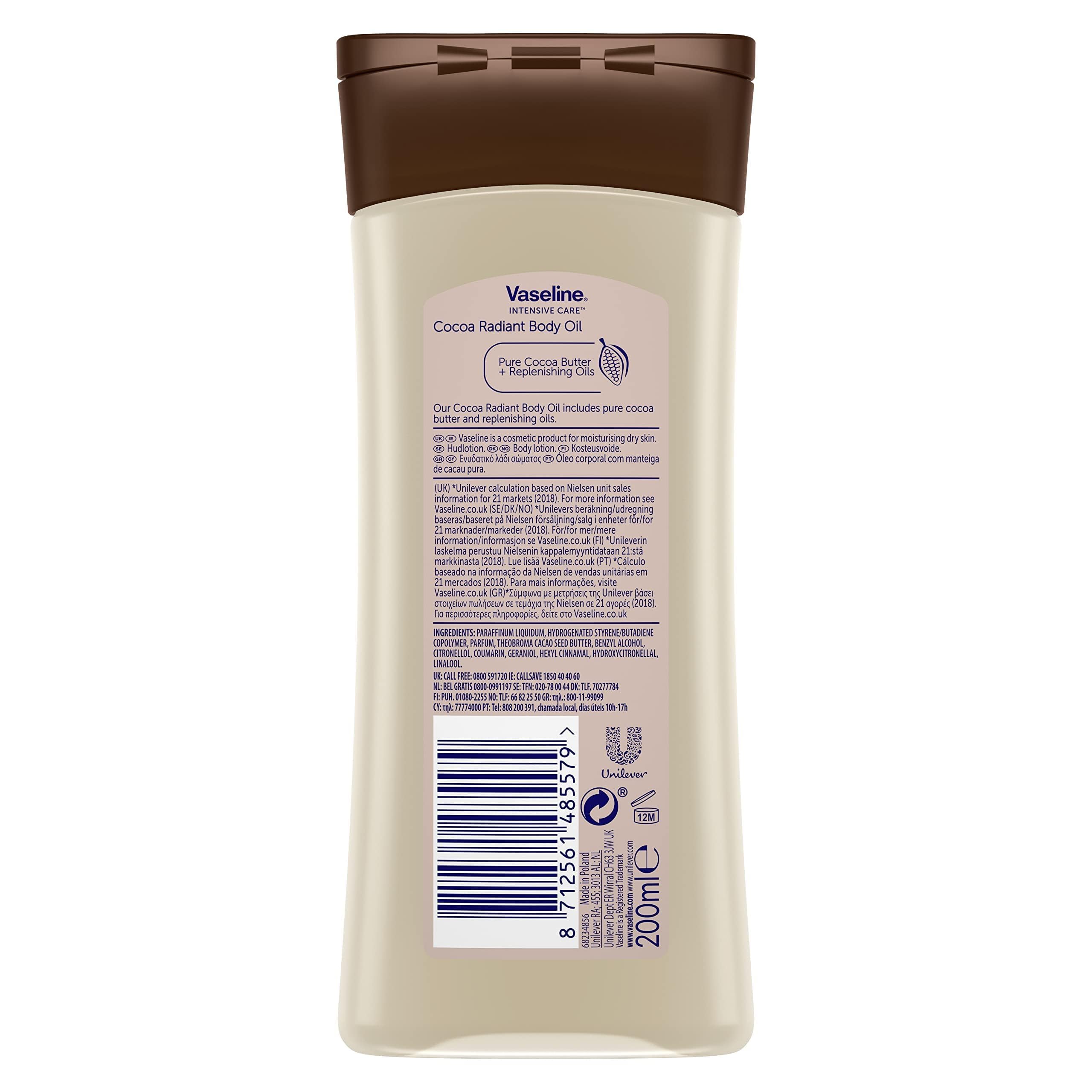 Vaseline Body Oil Vitalizing Gel Cocoa Butter 6.80 Oz (Pack Of 5)