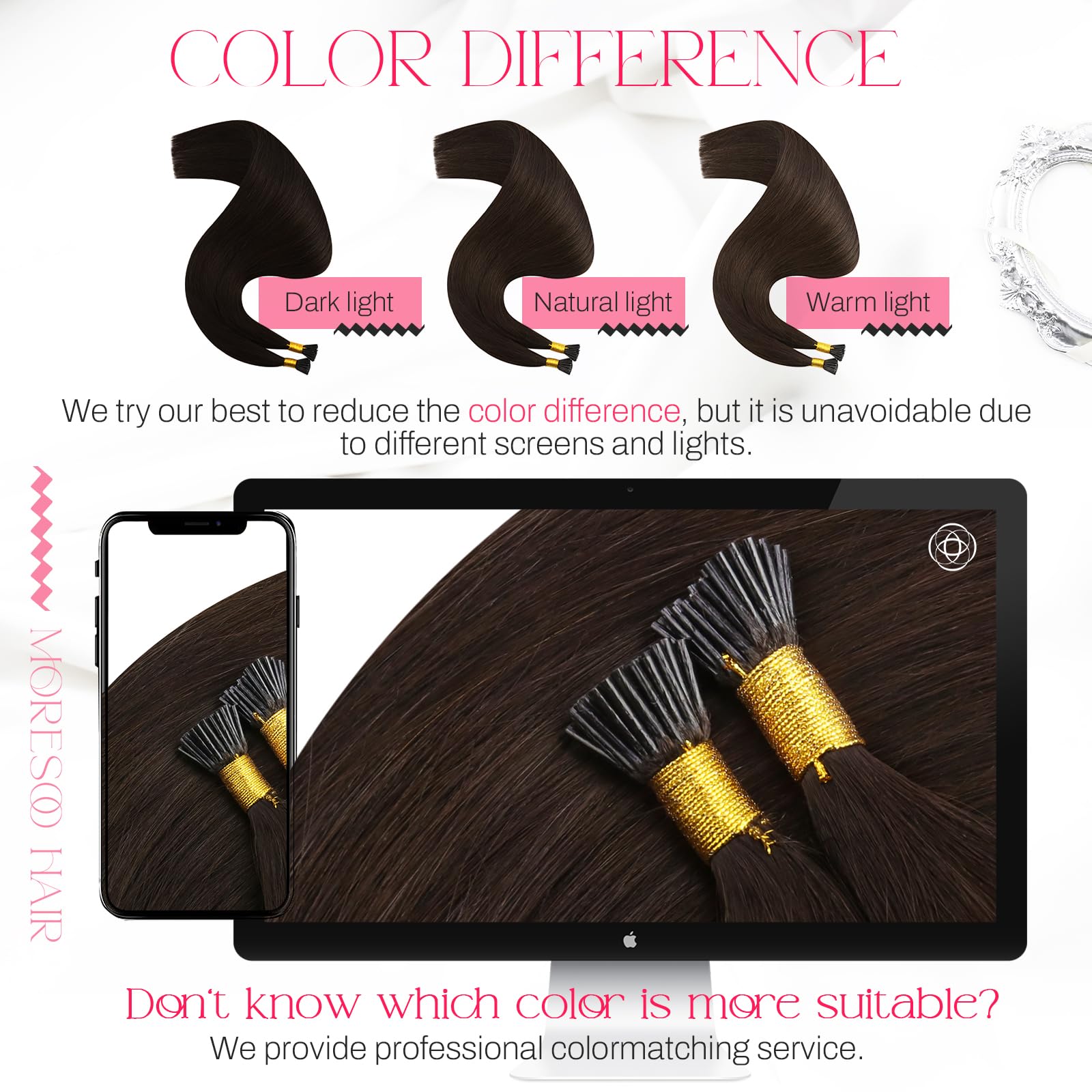 Moresoo I Tip Hair Extensions Human Hair 24 Inch Straight Itip Human Hair Extensions Darkest Brown Itip Hair Extensions Real Hum
