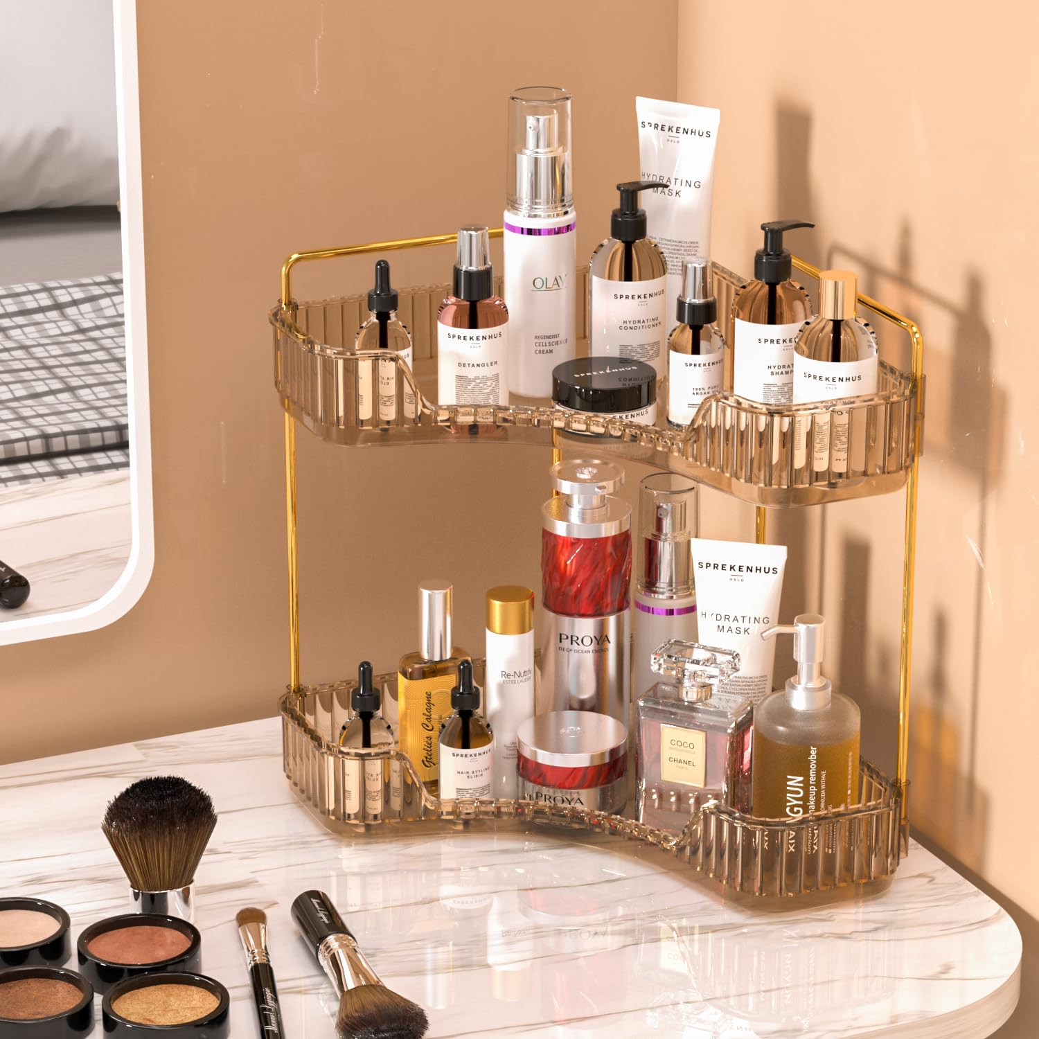 Gti 2 Tier Bathroom Counter Organizer, Multi-Function Corner Bathroom Organizer Countertop,Makeup Organizer Perfume For Dresser