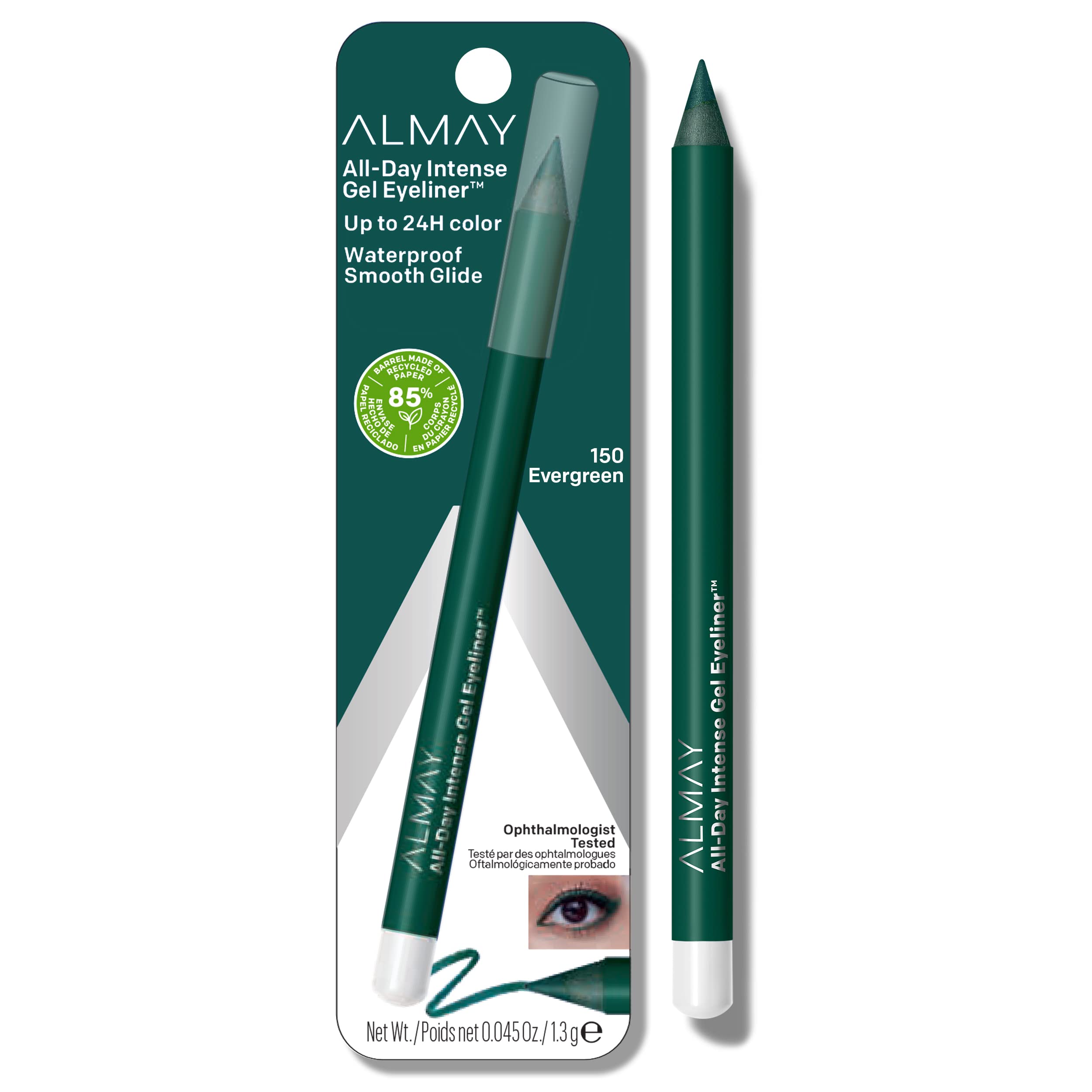 Almay Gel Eyeliner, Waterproof, Fade-Proof Eye Makeup, Easy-To-Sharpen Liner Pencil, 150 Evergreen, 0.045Oz