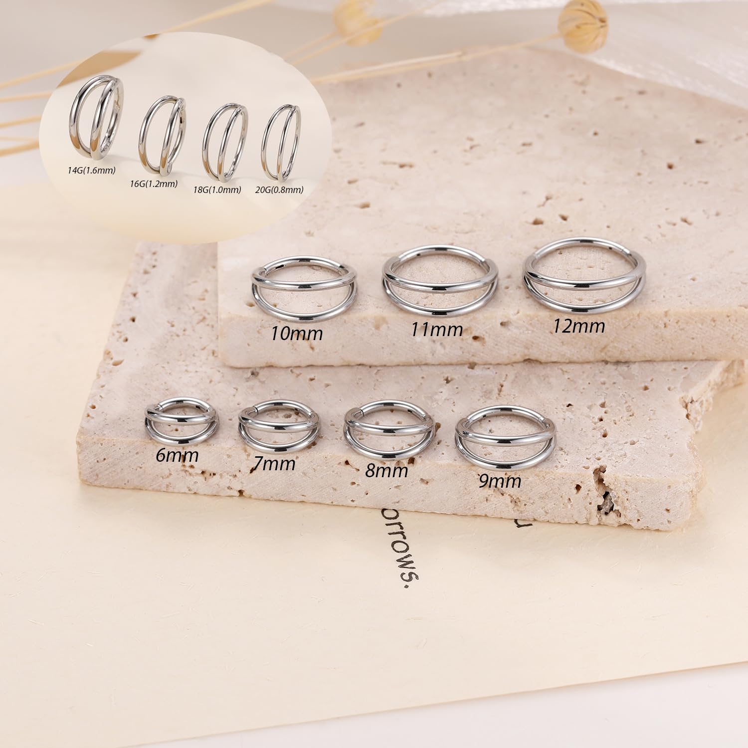 FUNLMO Conch Tragus Helix Rook Daith Piercing Jewelry Cartilage Hoop Earring Double Hoop Nose Ring 18G Septum Ring Nose Ring 316