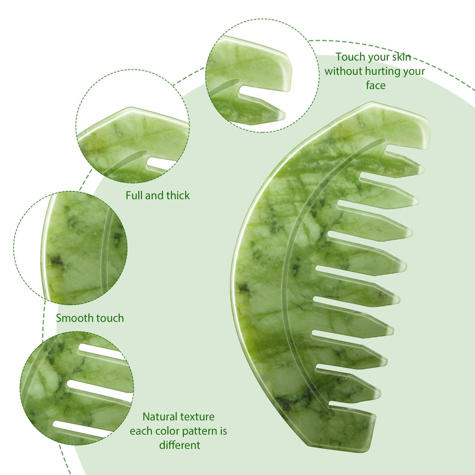 BBTO 2 Pcs Jade Comb for Scalp Massage Gua sha Comb for Head Body spa Hair Multifunctional Handheld Massage Tools(Round, Classic