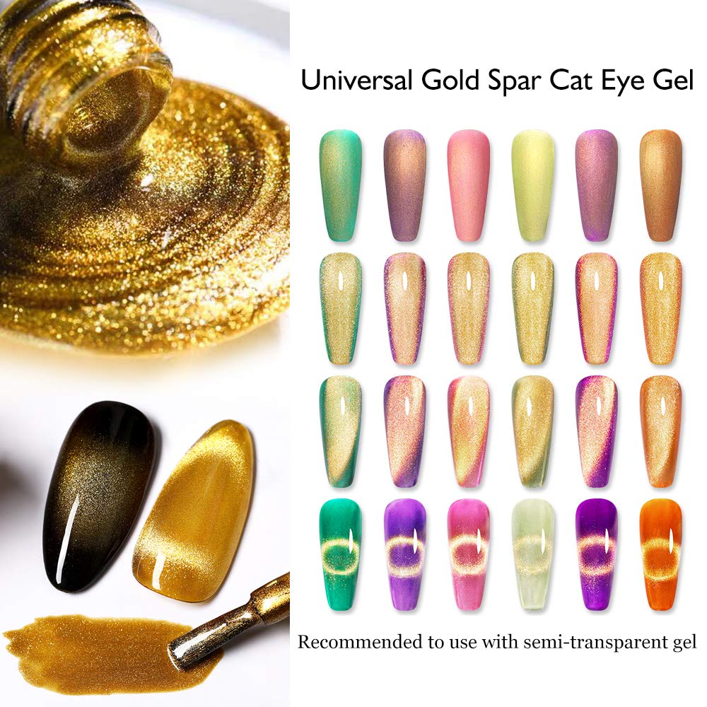 Mizhse Universal Gold Cat Eye Gel Nail Polish, 9D Wide Magnetic Gel Polish With Magnet Stick, 10 Ml Galaxy Effect Bright Glitter