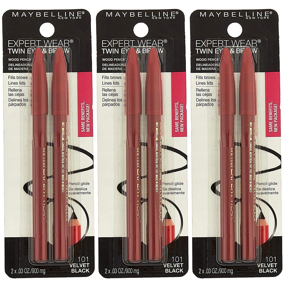 Maybelline Expert Eyes Twin Brow And Eye Pencils, Velvet Black [101], 2 ea (Pack of 3)