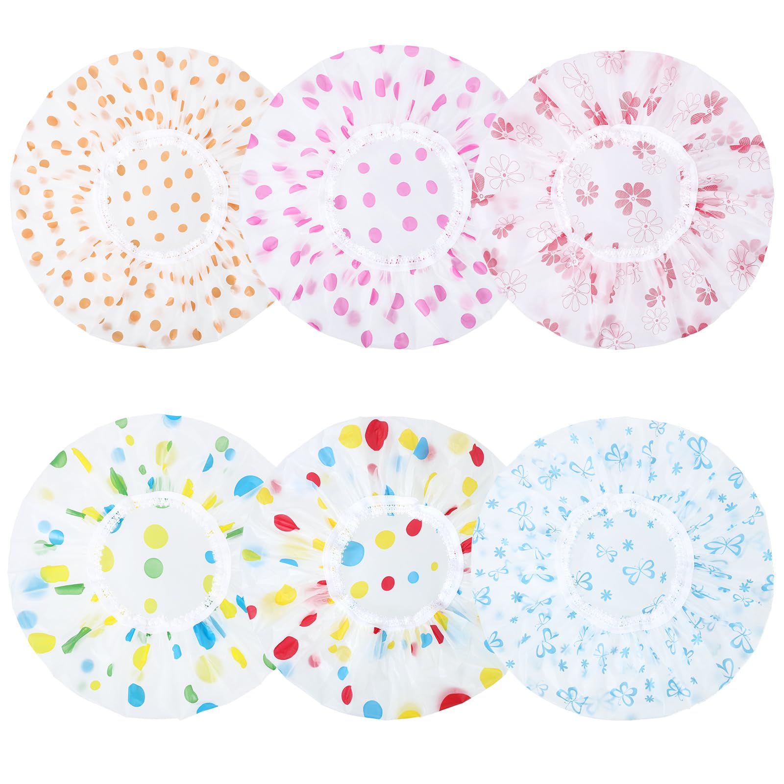 Pengxiaomei 6 Pcs Shower Cap, Hair Cap Reusable Waterproof Shower Caps For Women Men Kids