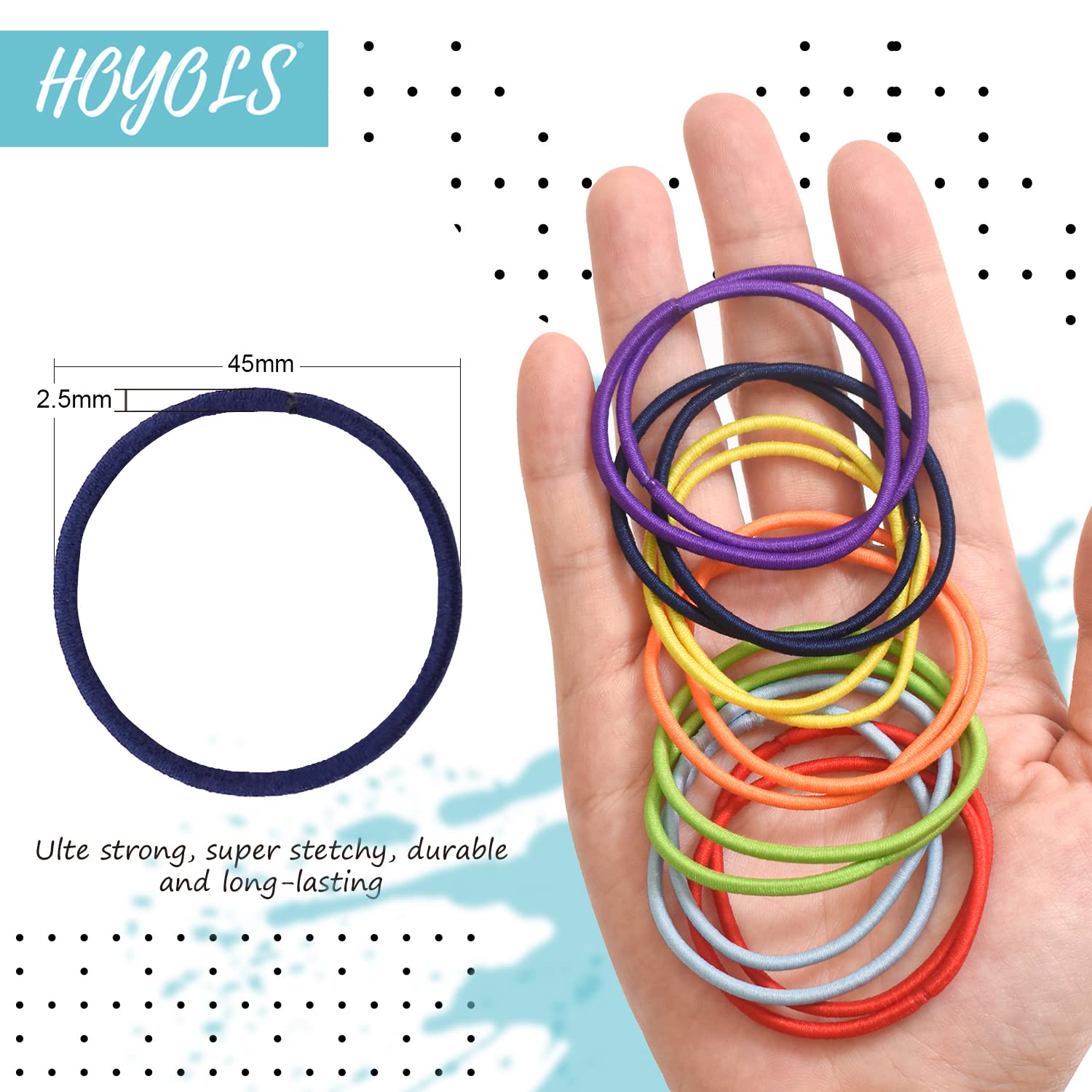 HOYOLS Hair Elastics Bands, No Metal Chakra Color Hair Ties Colored Ponytail Holder No Snag for Girls Women Thick Hair 2mm - 7 C