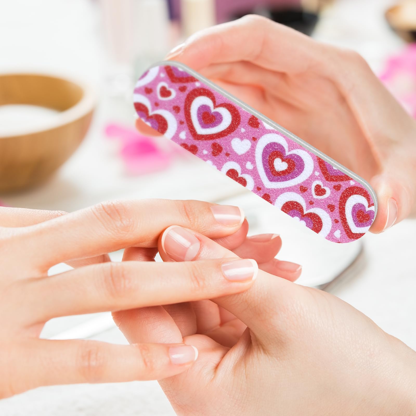 Lasnten 204 Pcs Valentines Nail Files Valentine'S Day Gift Bulk Hearts Emery Board Valentine'S Day Double Sided Mini Nail File M