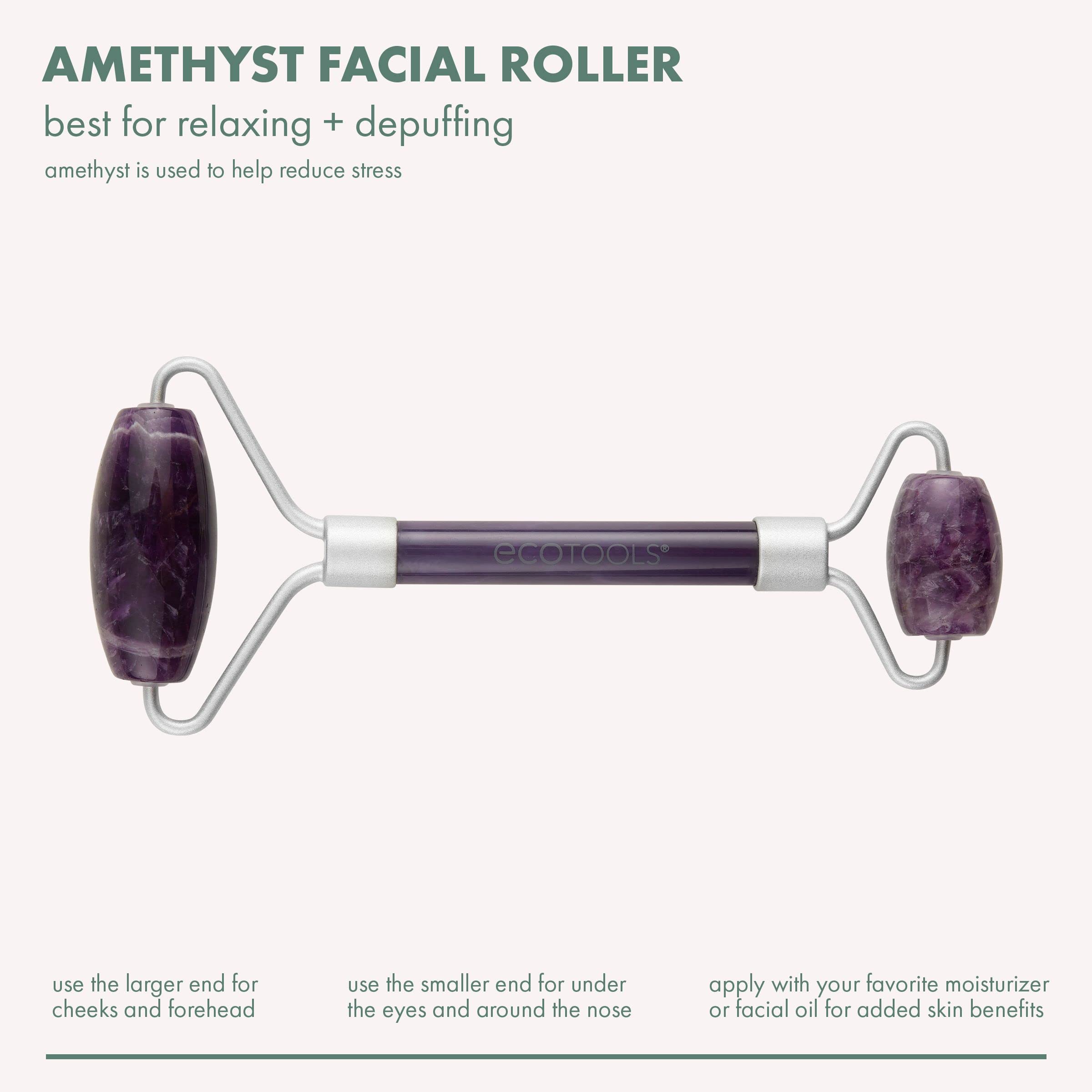 EcoTools Amethyst Facial Roller, Real Stone Face Roller & Massager, Skincare & Sculpting Tool, Reduces Puffiness & Dark Circles,