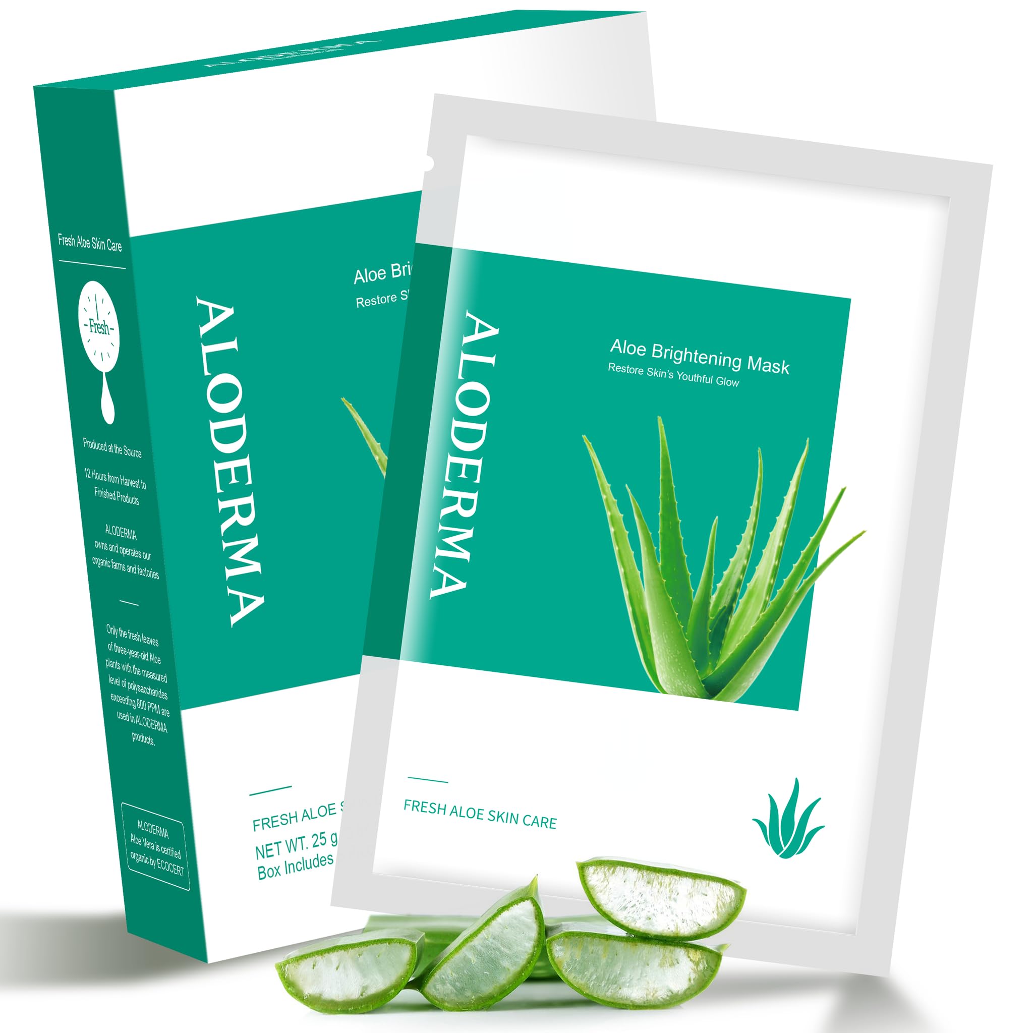 Aloderma Brightening Sheet Masks With 88% Organic Aloe Vera - 5 Pack Facial Masks With Niacinamide, Arginine For Radiant Skin -