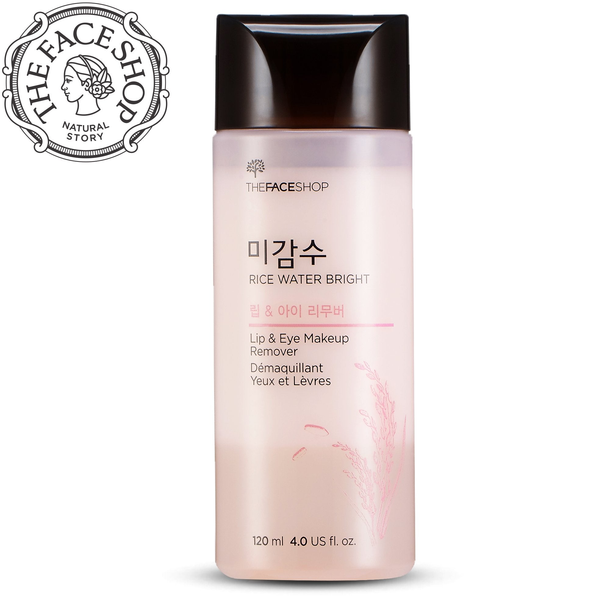 The Face Shop Oil-Free Liquid Eye Makeup Remover, Natural Rice Water Lipstick, Waterproof Mascara & Eyeliner Removal - 120 Ml /