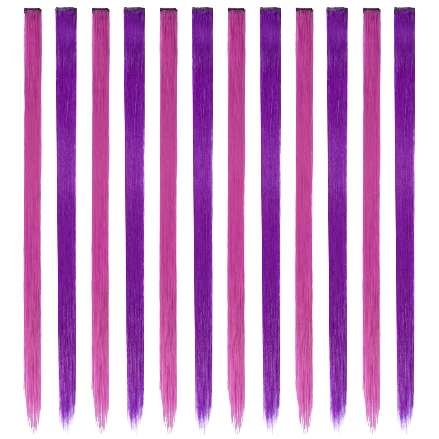 Feshfen Colorful Hair Extension, 12 Pcs Lilac Purple And Rose Pink Clip In Hair Extensions Highlight Colored Hair Piece Straight