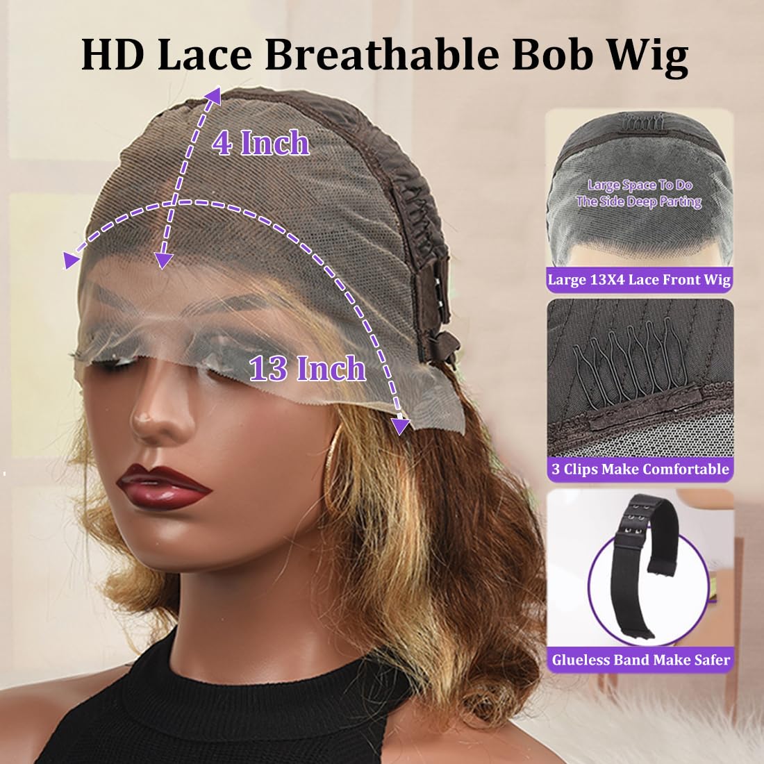 Brown With Blonde Highlight Bob Body Wave Lace Front Wigs Human Hair 13X4 Hd 180% Density Glueless Bob Wig Human Hair Pre Plucke