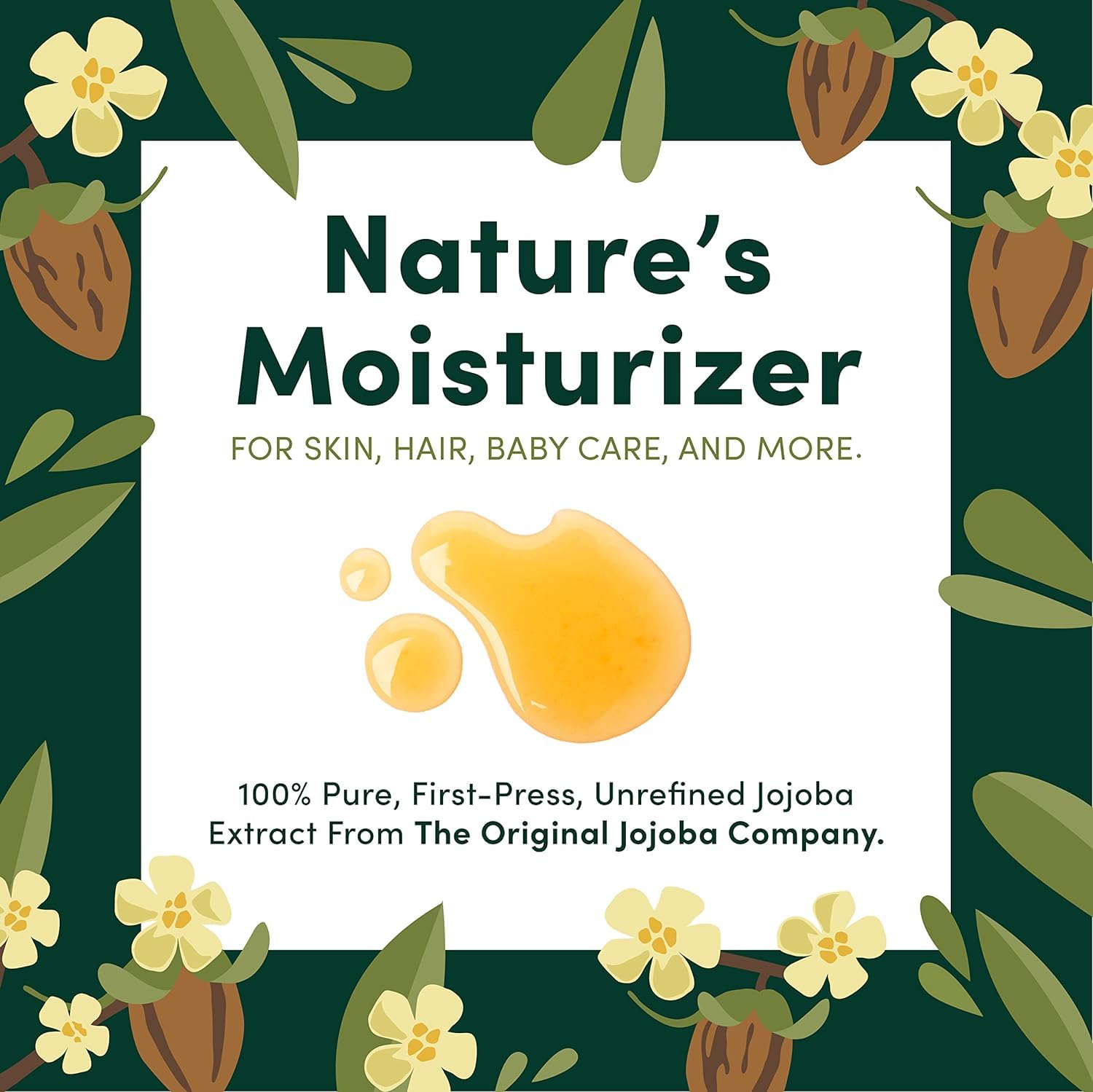 Hobacare Jojoba Oil - 100% Pure, Unrefined Jojoba Oil For Skin & Nails - Moisturizing Body Oil & Face Moisturizer For Dry Skin -