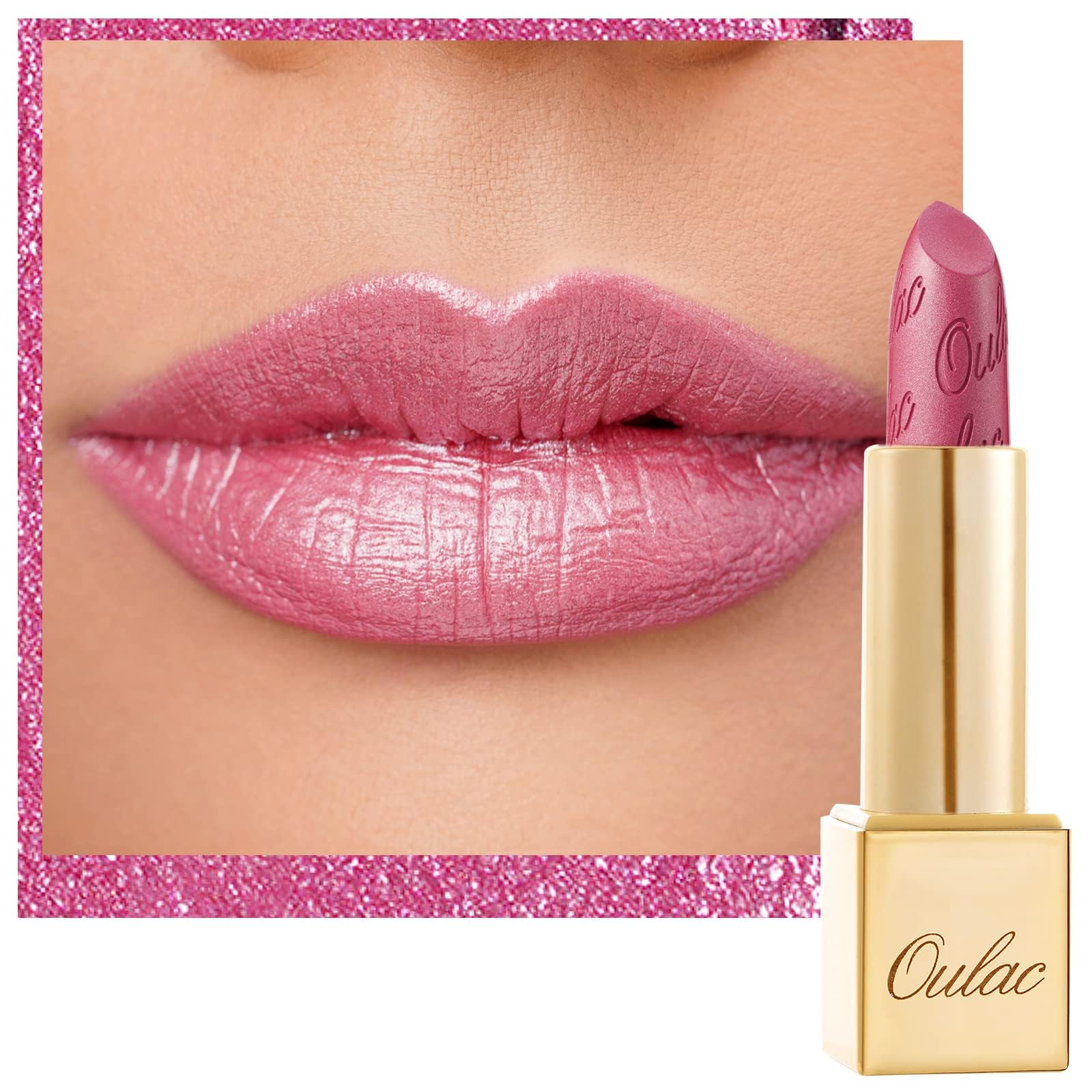 Oulac Pink Lipstick for Women with Metallic 3D Shine Lightweight Hydrating Formula, High Impact Lip Color, Vegan Beauty, Full Co