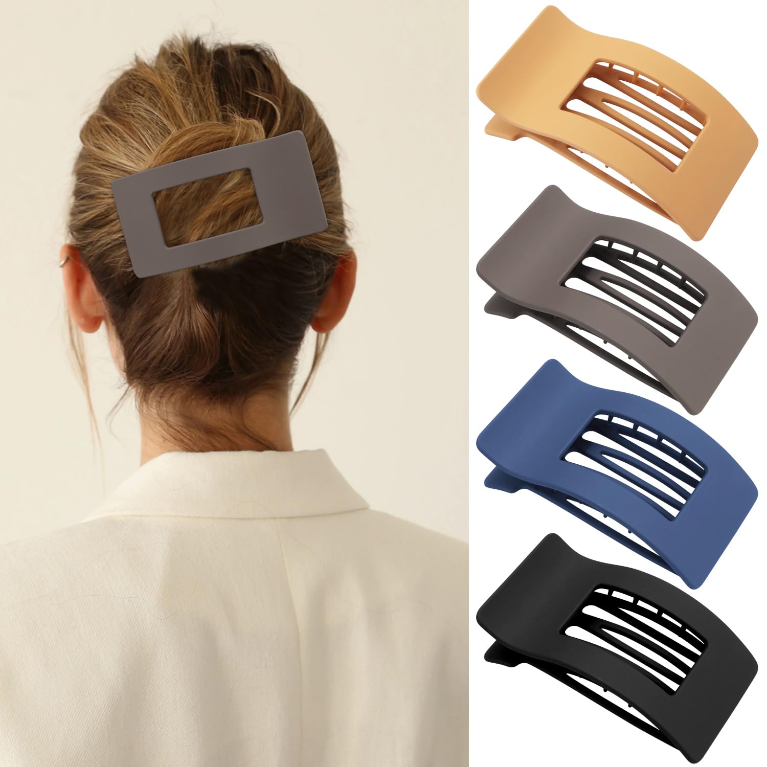Velscrun Flat Hair Clips for Women Girls, Coffee Color Matte Lay Flat Claw Clips, Strong Hold Large Side Hair Clip All Hair Type