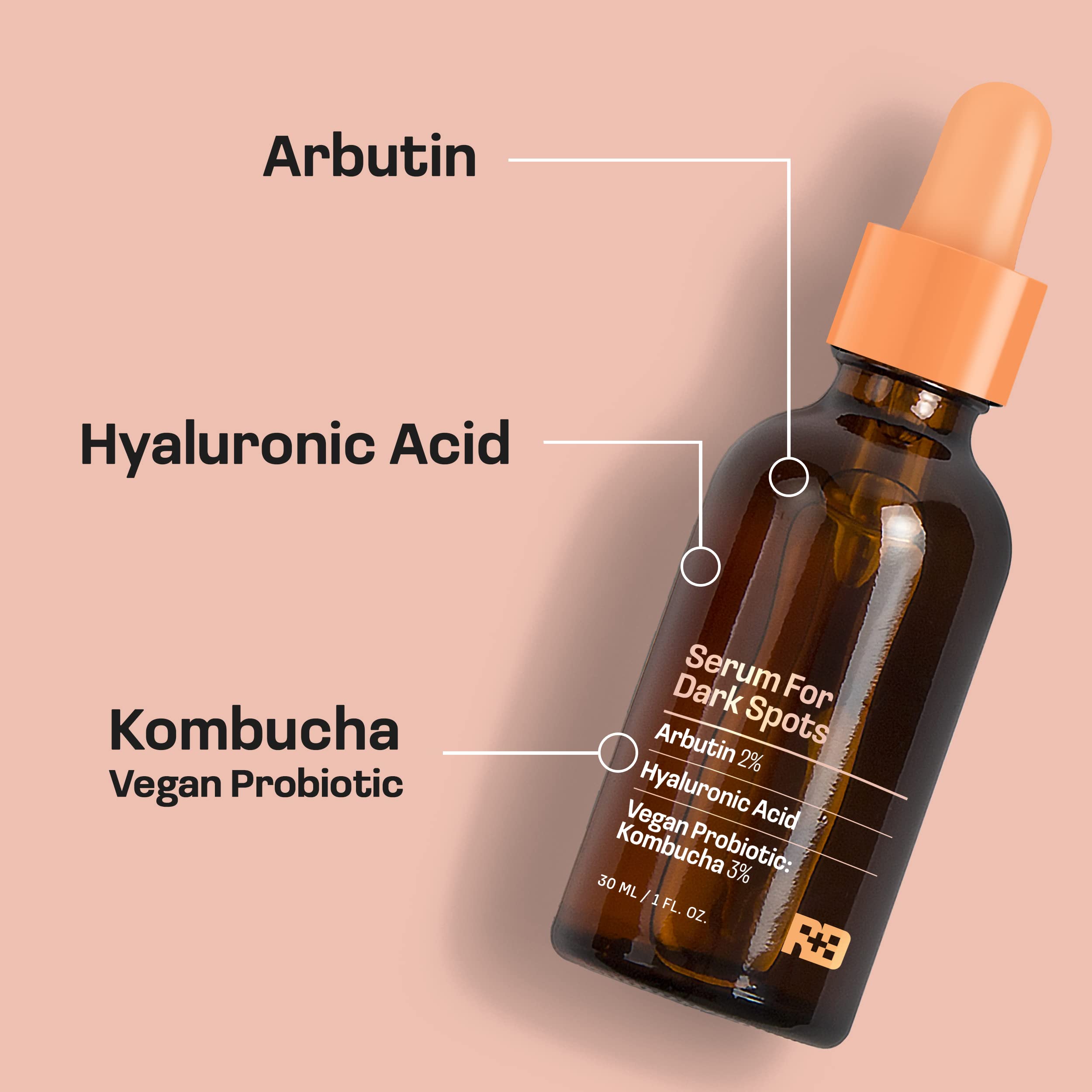 Real Basic Skin Serum for Dark Spots with Arbutin, Hyaluronic Acid & Vegan Probiotic Kombucha 1 oz. - Arbutin Serum and Hyaluron