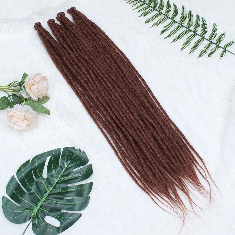 Kraler Dreadlock Extensions, 22 '' Medium Auburn Synthetic Crochet Dreads Extensions 100% Handmade Single Ended Dreads Thin 0.6c