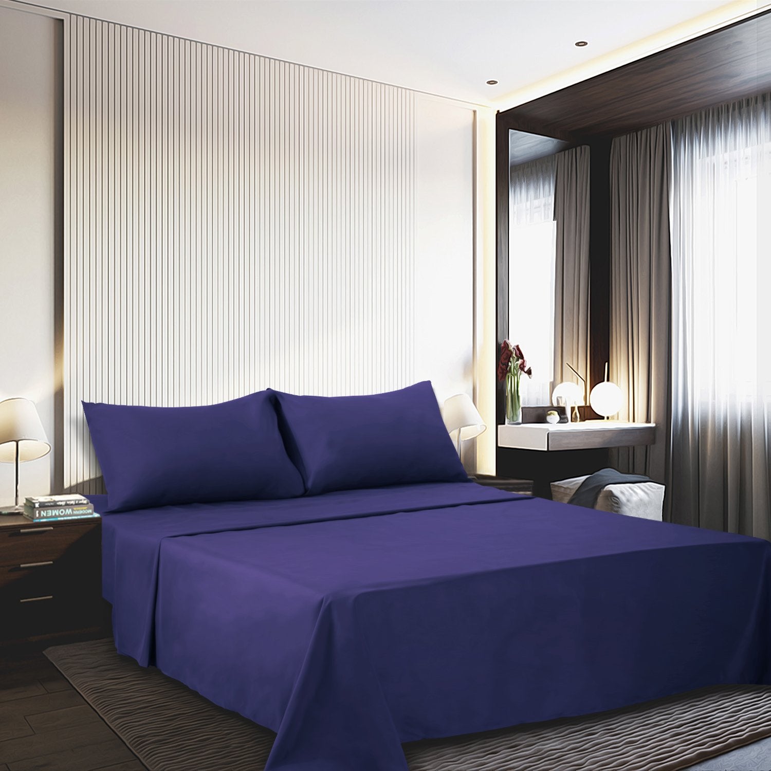 4 Piece Bed Sheet Set (Full,Blue) 1 Flat Sheet,1 Fitted Sheet and 2 Pillow cases,Brushed Microfiber Luxury Bedding with Deep Poc