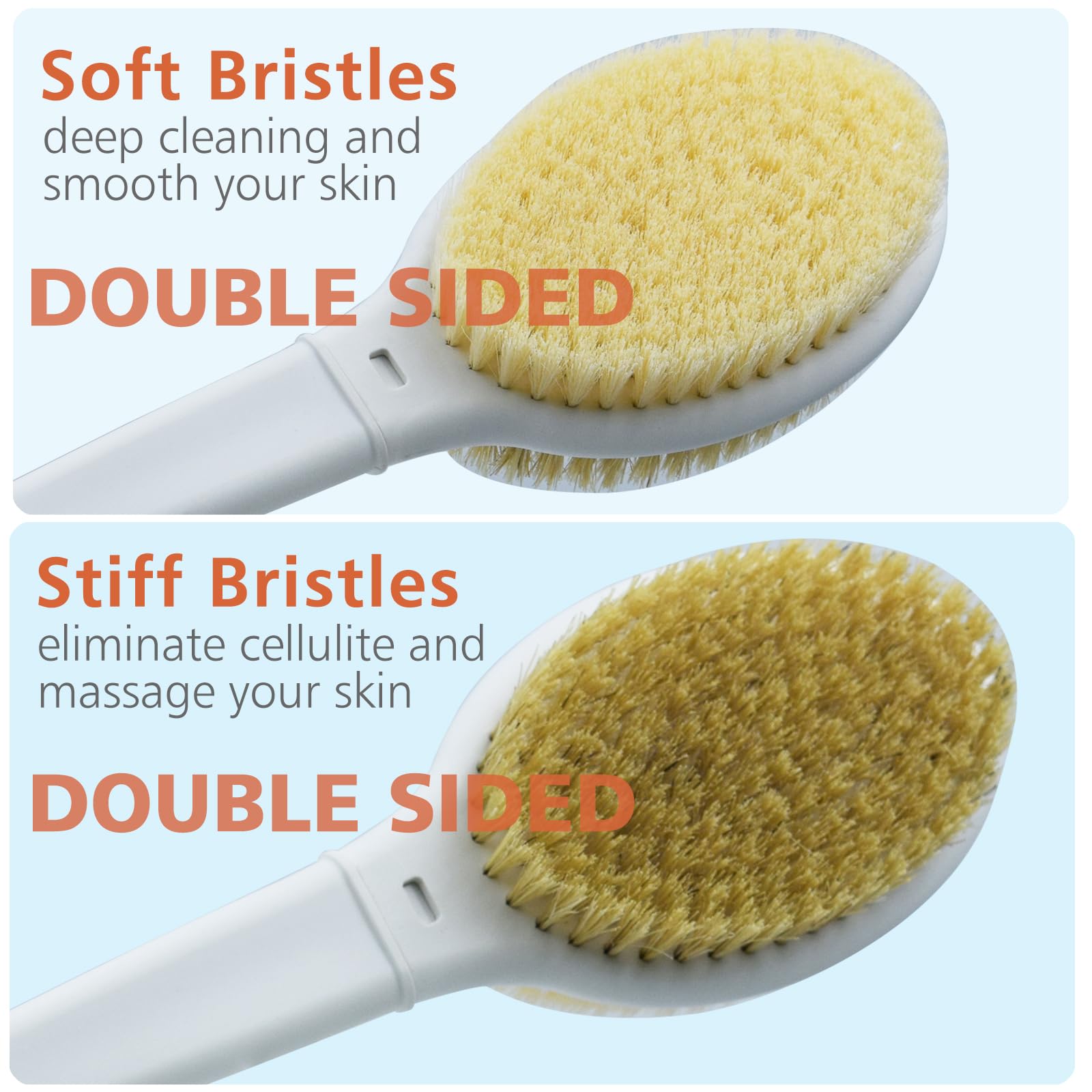 Shower Brush With Soft And Stiff Bristles,17.5'' Long Handle Dual-Sided Back Scrubber Bath Brush Body Exfoliator For Wet Or Dry