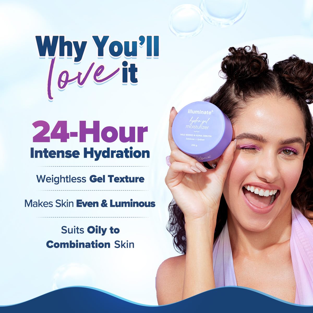 Aqualogica Illuminate + Hydra Gel Face Moisturizer | 24 Hour Deep Hydration For Oily To Combination Skin | With Wild Berries & A