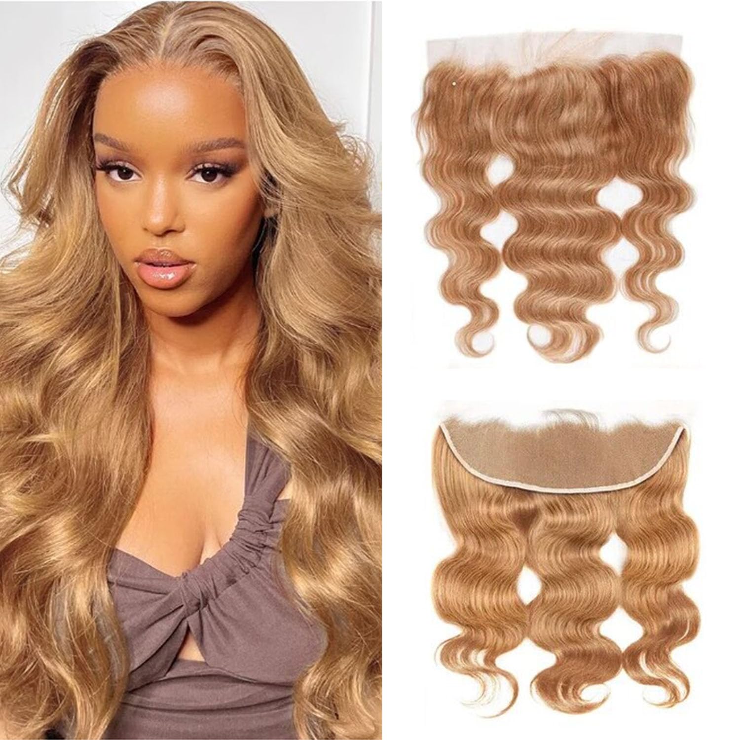 13X4 Frontal Human Hair Blonde Frontal 16 Inch Transparent Lace Ear To Ear Lace Frontal #27 Blonde Body Wave Brazilian Remy Huma