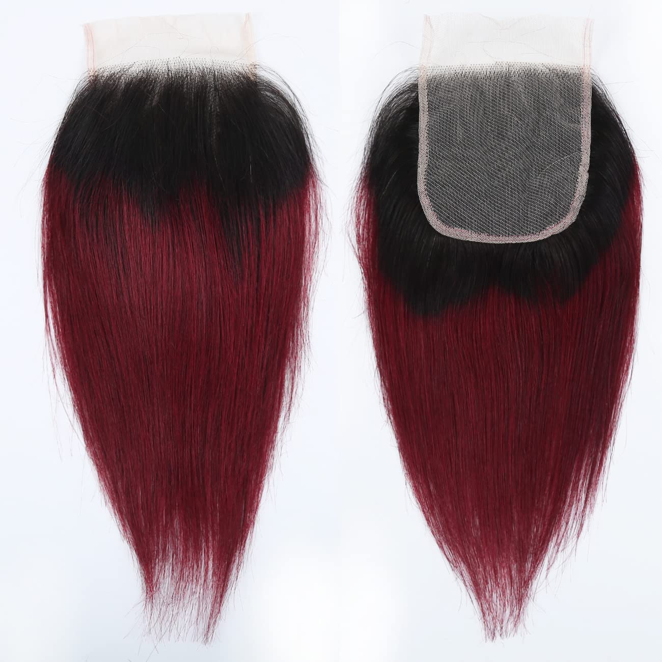 1B/99J Ombre Bundles With Closure(10 10 10+10) Brazilian Straight Bundles Human Hair Red Burgundy Short Bob Human Hair 3 Bundles