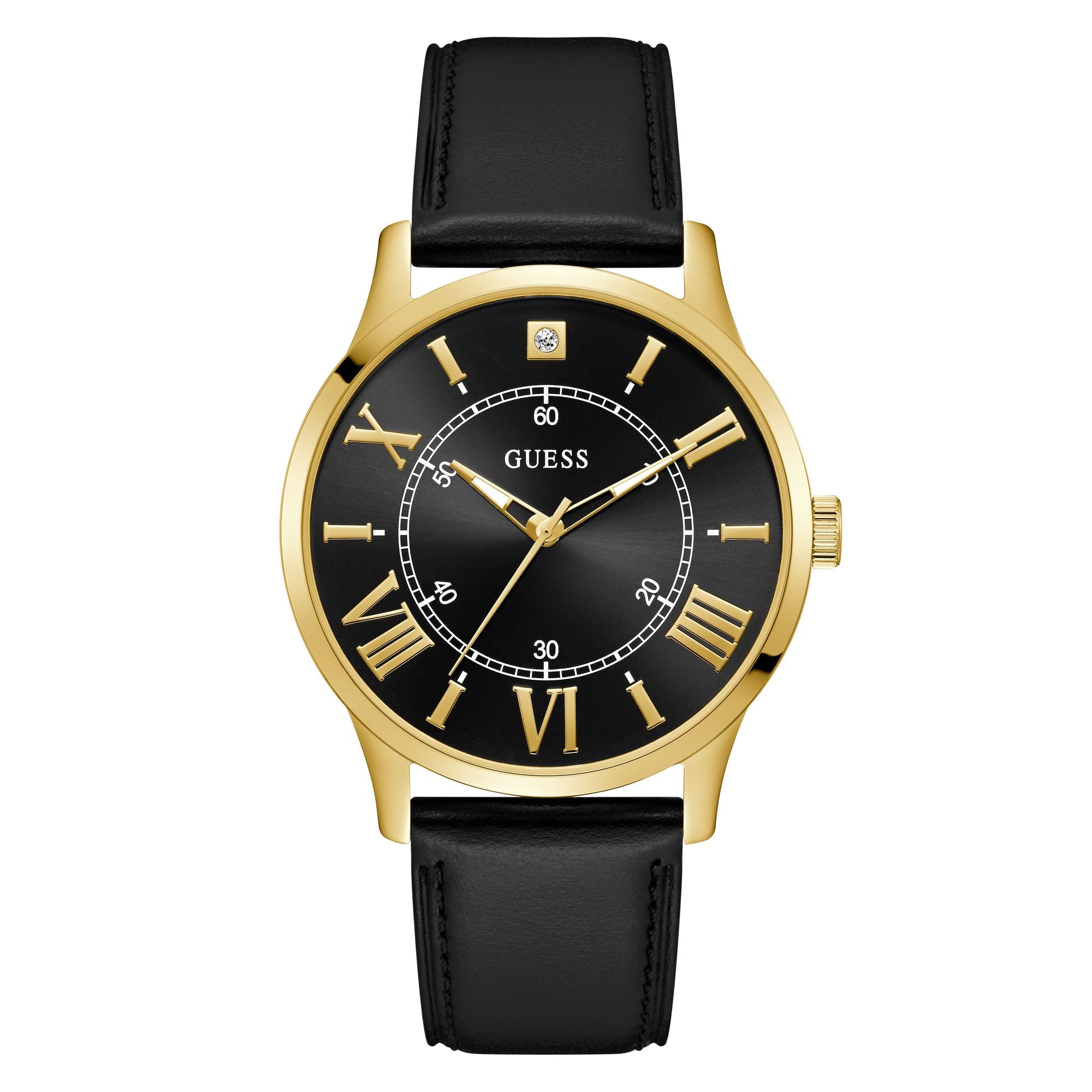 Guess Men Round Black Stainless Steel Analog Watch  U1411G3M