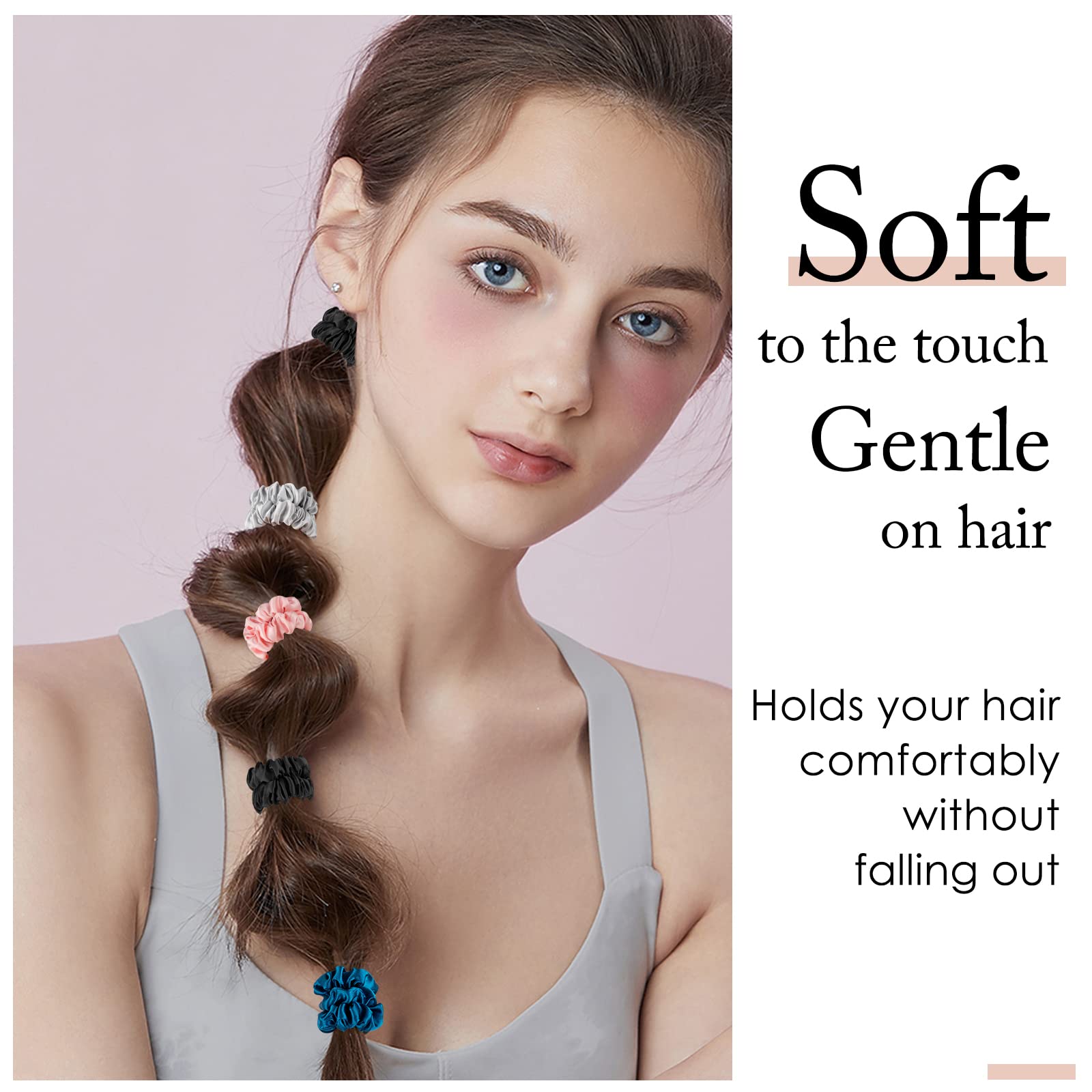 OLESILK Mulberry Thick Black Silk-Scrunchie for Women, Silk Hair Scrunchies for Curly Hair, Silk Hair Ties, Silk Elastics Ponyta